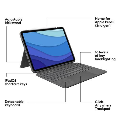 Logitech iPad Pro 11 inch (1e/2e/3e generatie) Combo touch toetsenbordcase grijs