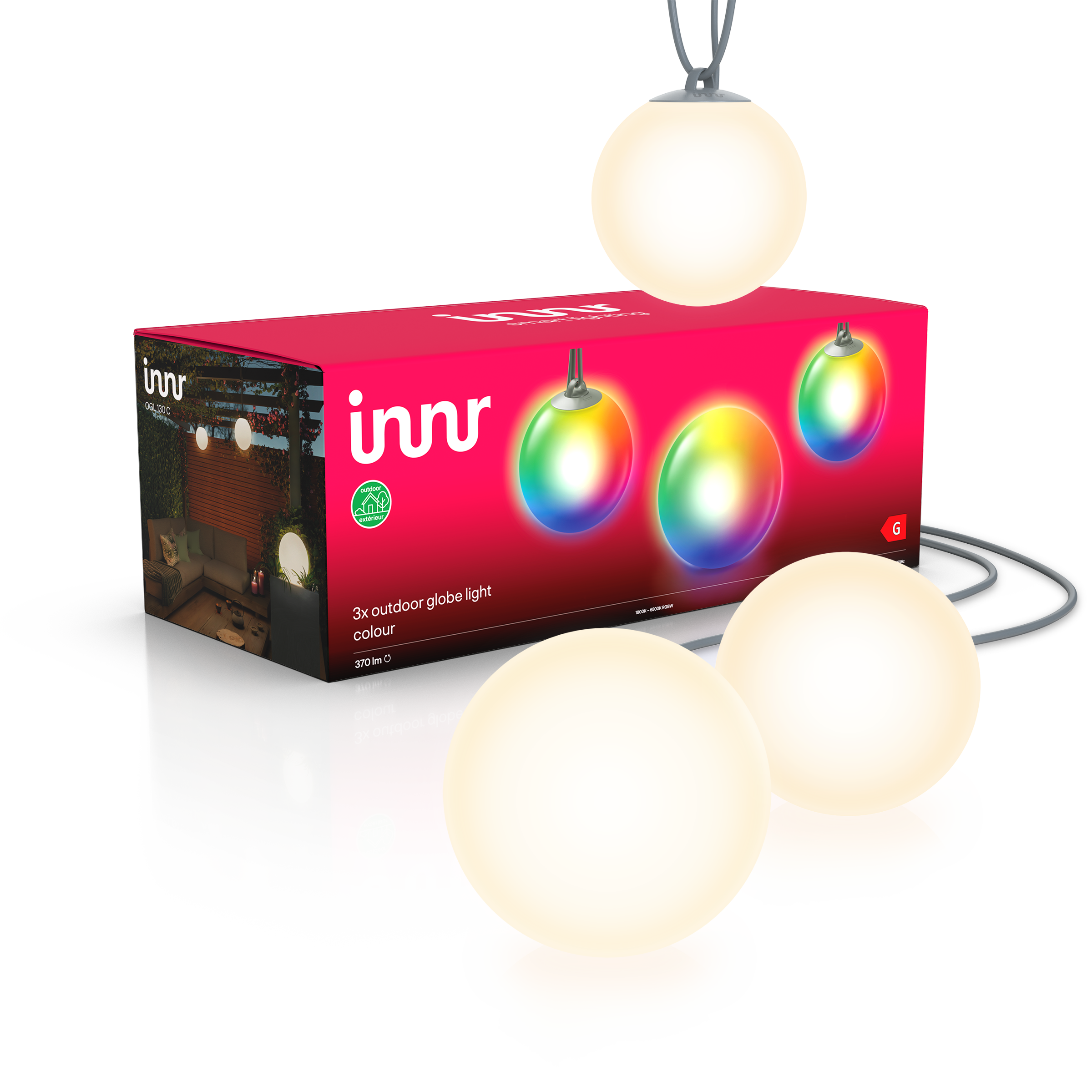 Innr Slimme buitenverlichting globe 3-pack wit