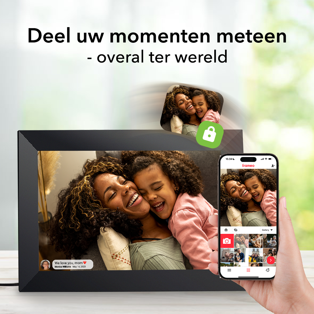 BeHello Digitale fotolijst met Frameo app 16GB donker eikenhout