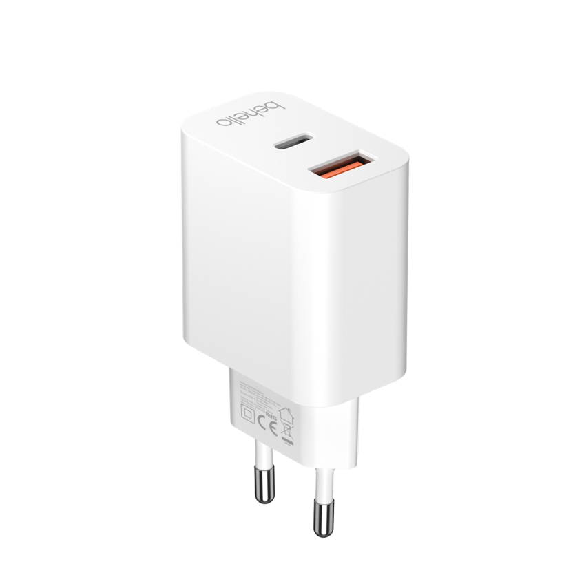 BeHello Oplader 25W met 2 poorten (USB-C en USB-A) wit