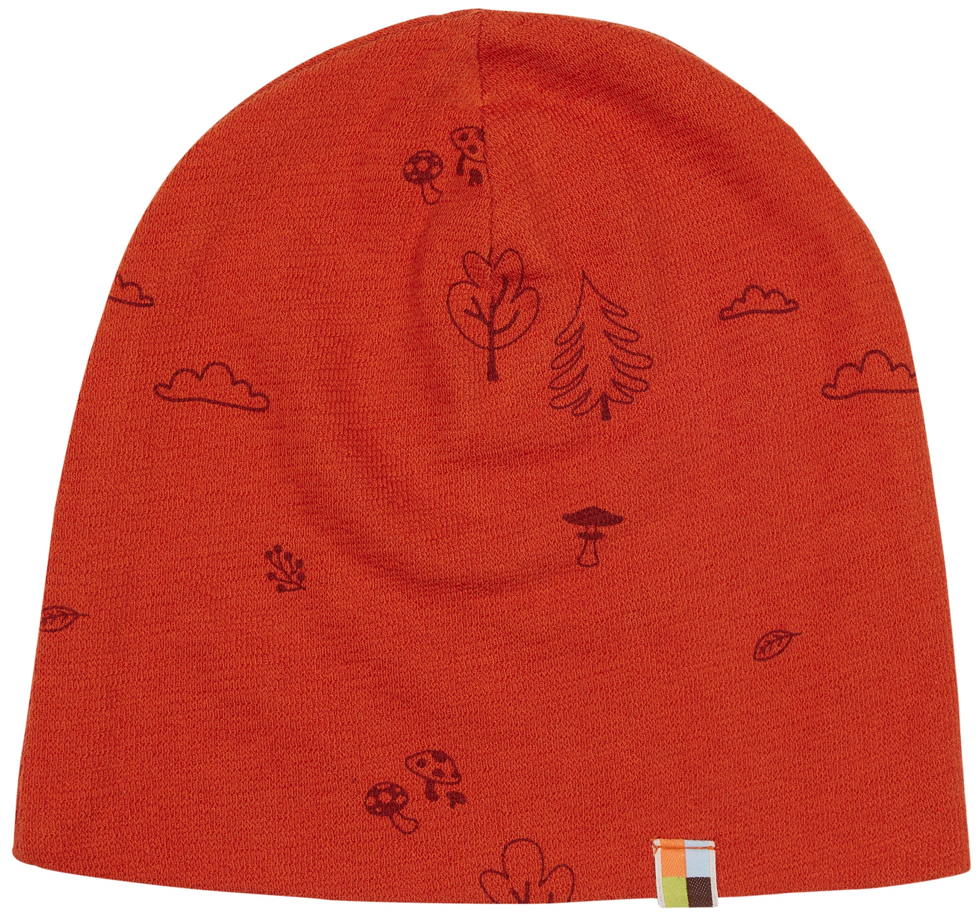 Beanie in structured knit with print. Beanie in structured knit with print.