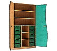 Wellentürenschrank, 190 cm hoch, 105x50 cm (B/T), Tür rechts aquagrün, aus der Kategorie Funktionale Tische