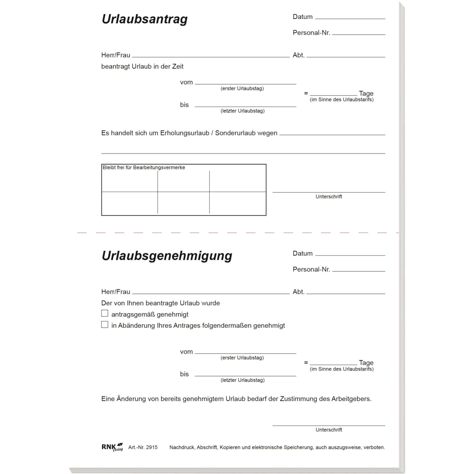 RNK Urlaubsantrag DIN A5 50Blatt aus der Kategorie Formulare