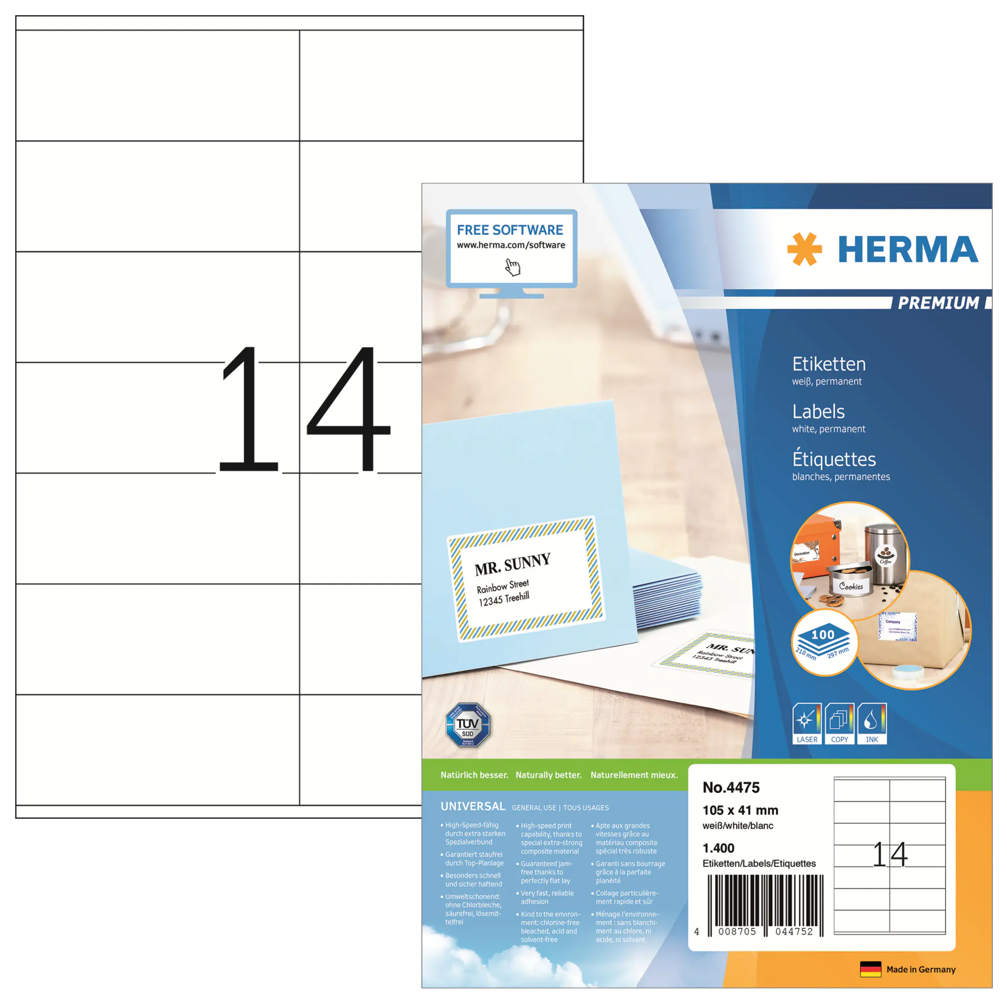Herma Etikett PREMIUM 105x41mm weiß 1.400 St./Pack. aus der Kategorie Etiketten