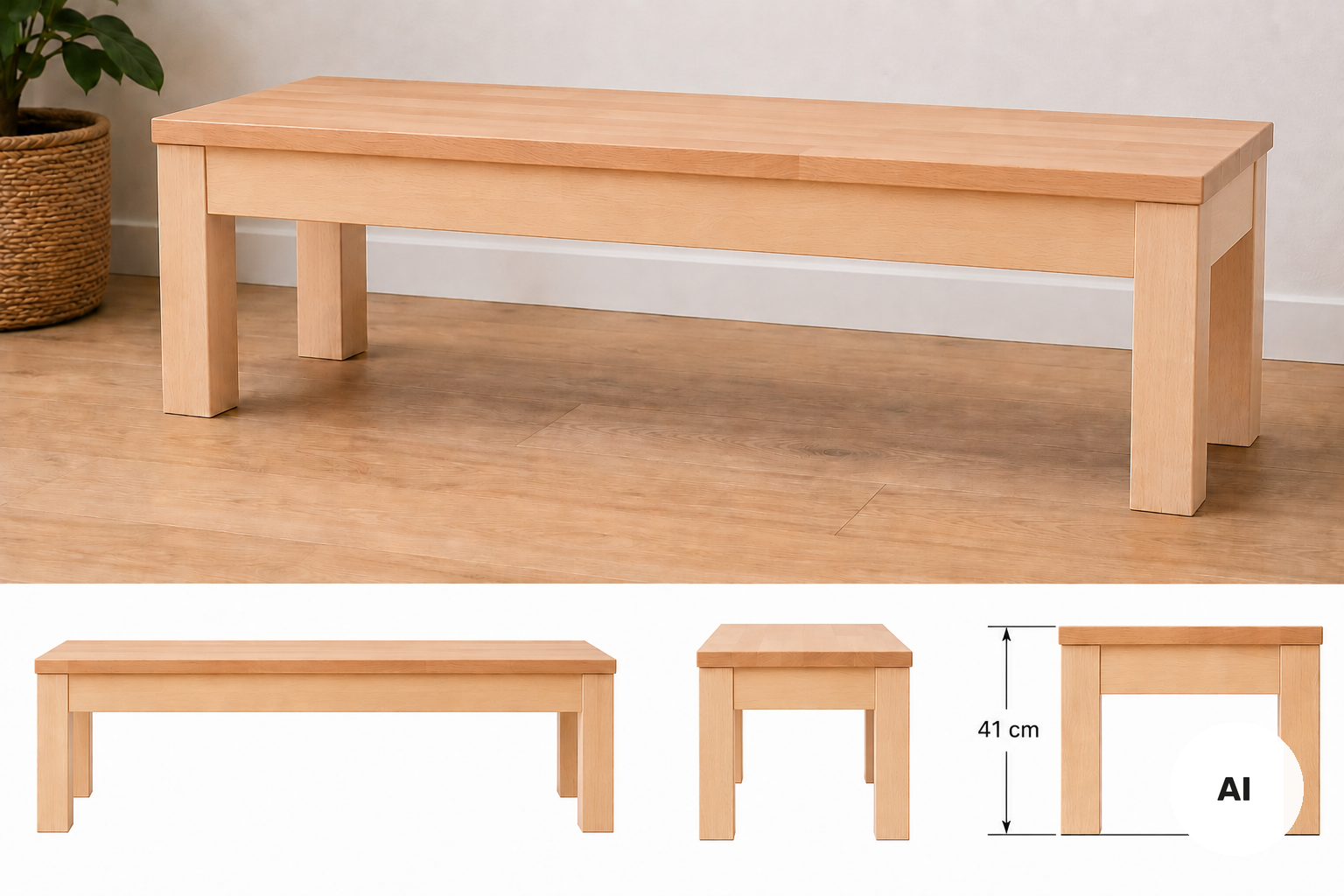 Sitzbank B/H/T 180 x 41 x 30 cm aus Buche Massivholz, natur lackiert Kunststoffgleiter aus der Kategorie Bänke