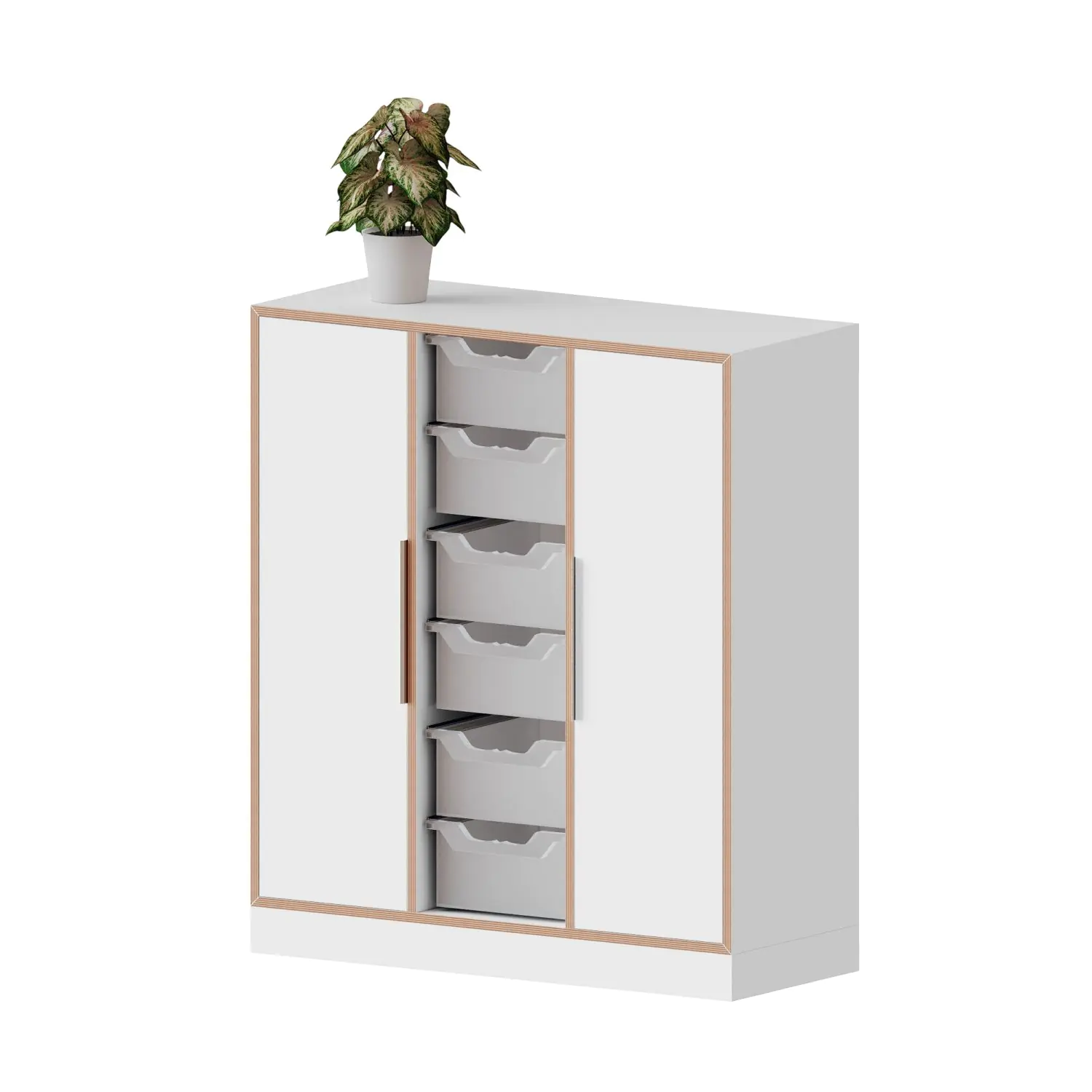 qickly® Schrank, 3 OH, 2 Türen, 6 große Ergo Tray Boxen, B/H/T: 104,2x110,5x42,6 cm aus der Kategorie Schränke Schnelllieferprogramm
