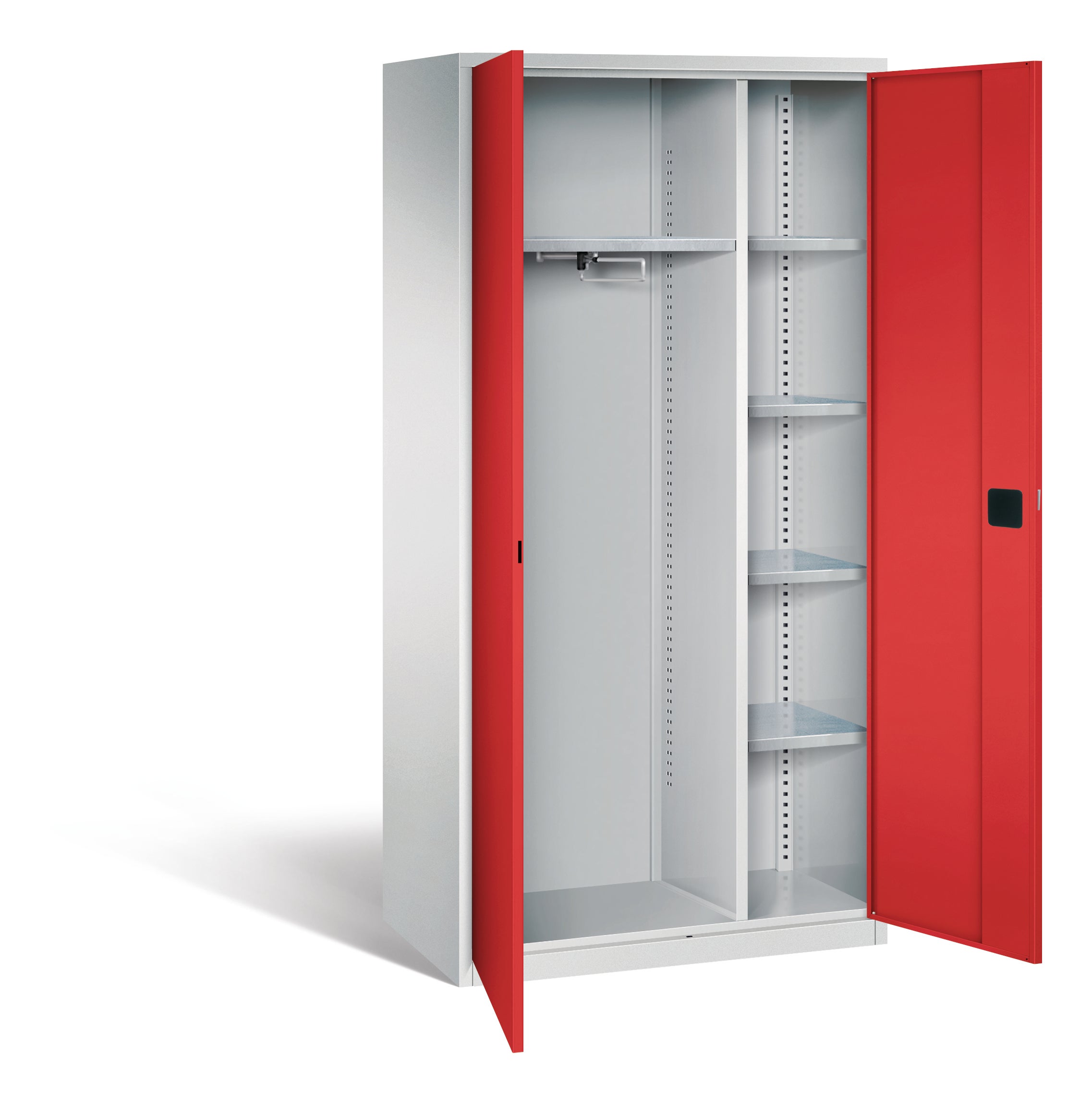 Garderobenschrank aus Stahl, 195 cm hoch,  95x40 cm (B/T), 4 Böden, Garderobe links, aus der Kategorie Garderoben Schränke STAHL