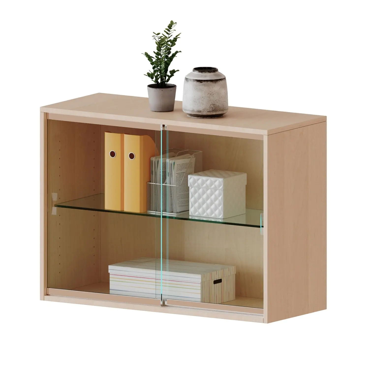 Aufsatz mit Glasschiebetüren, 2 OH, 2 Schiebetüren, abschließbar, B/H/T 100x72x60cm aus der Kategorie Schränke allgemein