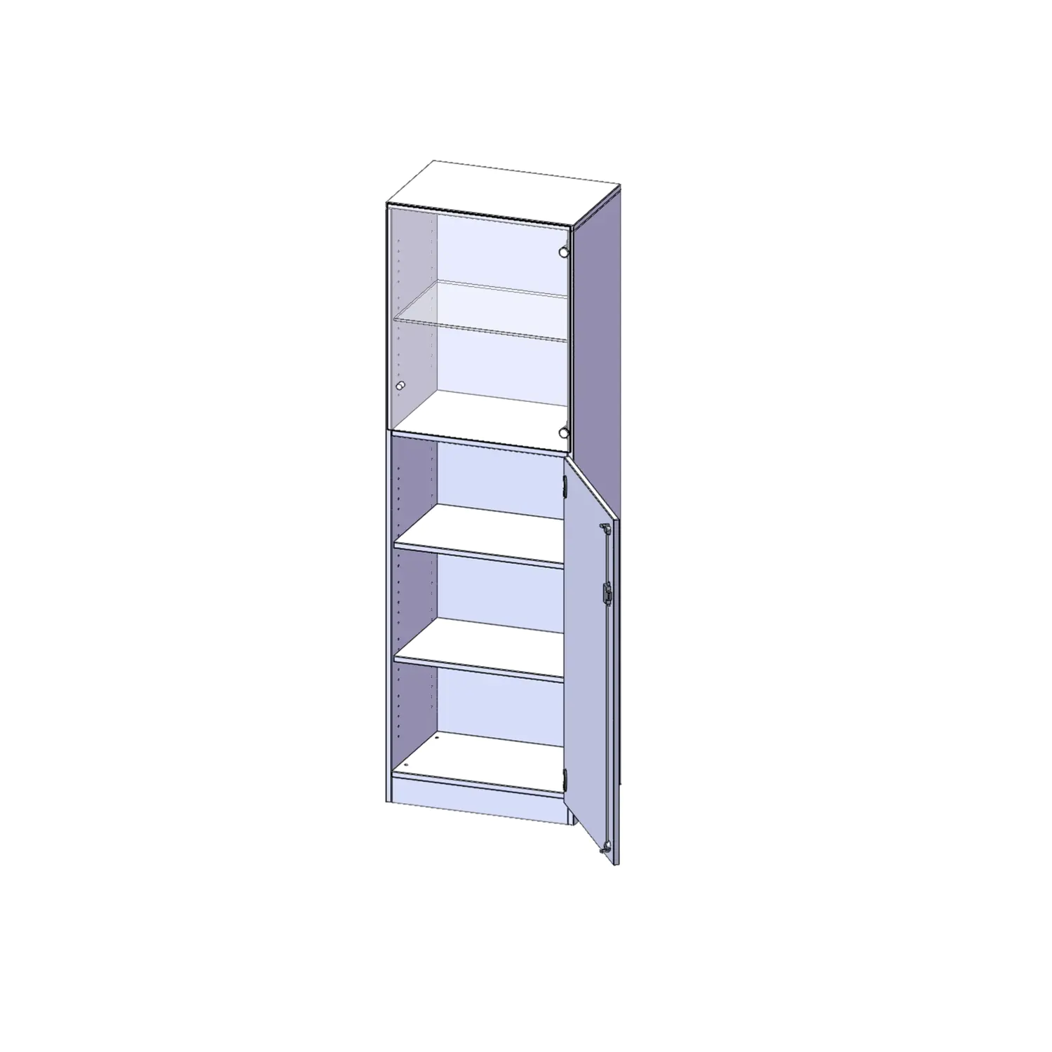 5 OH, Tür unten (3OH), oben 2 Vitrinentüren 1 Tür, abschließbar, links, B/H/T 60x190x60cm aus der Kategorie Schränke allgemein