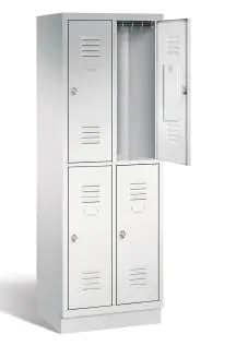 doppelstöckiger Garderoben-Schließfachschrank mit Stahlblechsockel, B/H/T 62,5x180x50 cm, 4 Fächer aus der Kategorie Garderoben Schränke STAHL