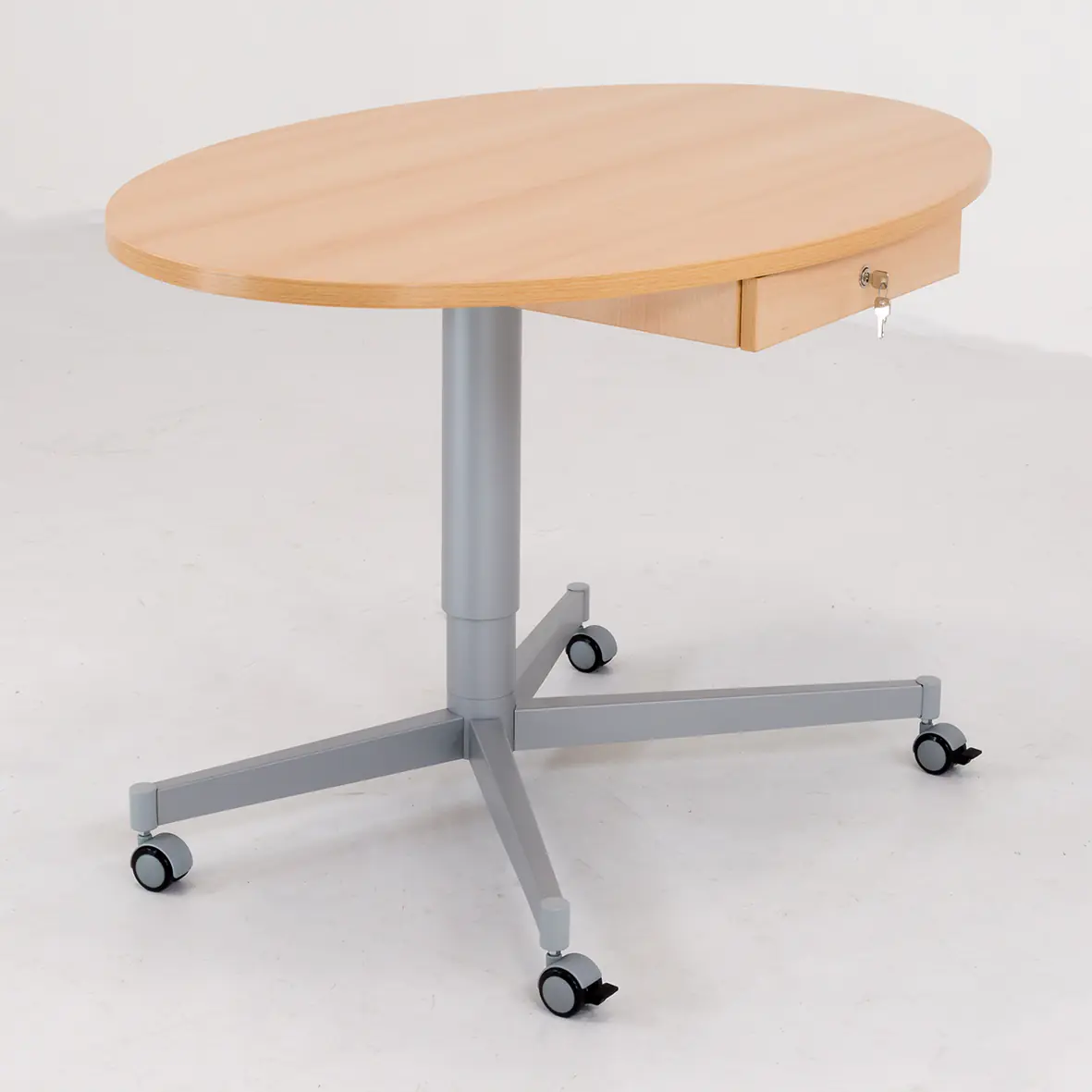 Lehrertisch, höhenverstellbar mit Gasdruckfeder von 72-116, 120x80 cm oval aus der Kategorie Lehrertische