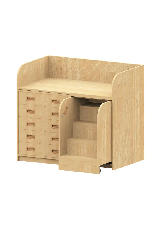 Wickelkommode mit Treppe rechts, 10 Schubkästen, B/H/T 125 x 85/110 x 75 cm aus der Kategorie Schlafen + Wickeln
