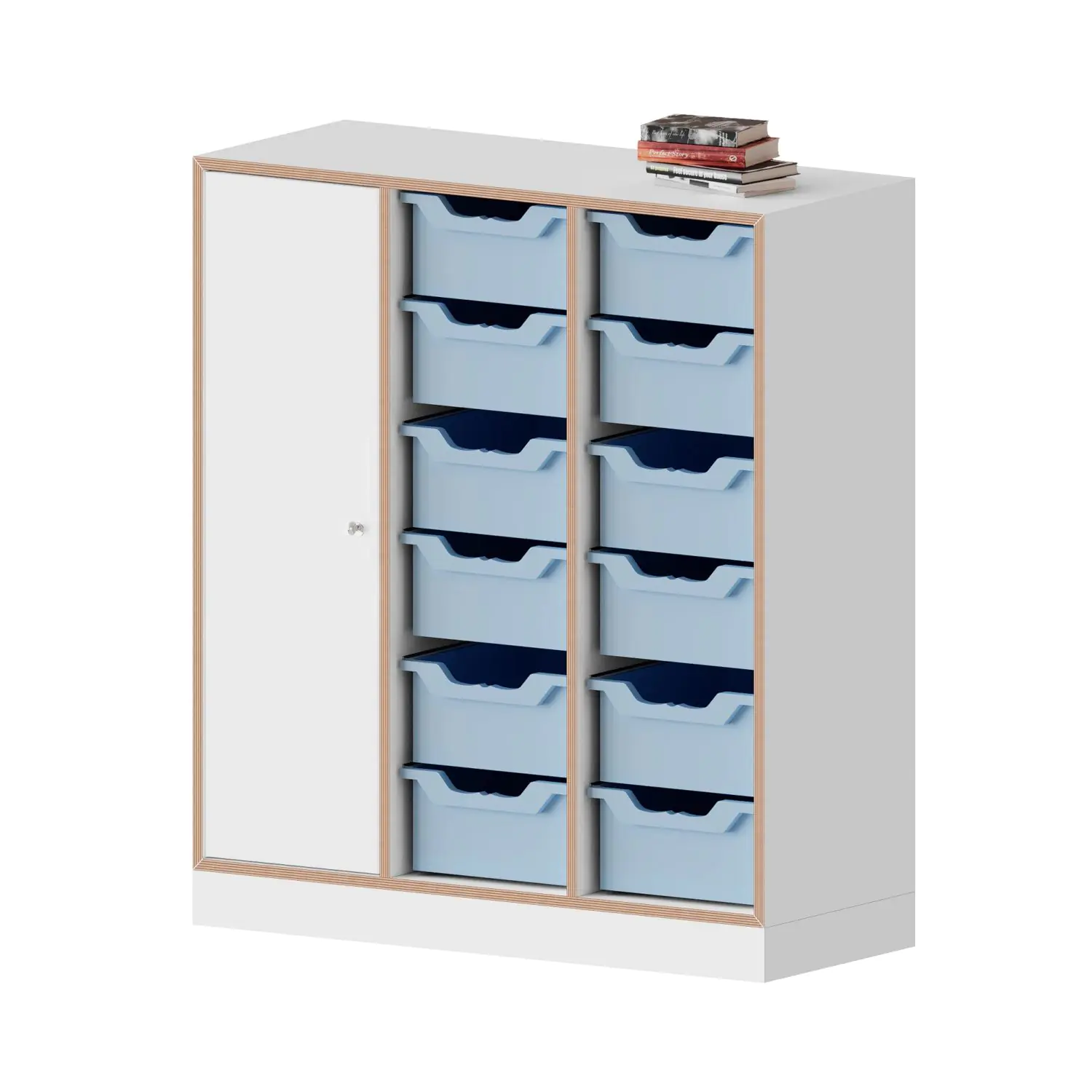 qickly® Schrank, 3 OH, 1 Tür mit Schloss, 12 große Ergo Tray Boxen, B/H/T: 104,2x110,5x42,6 cm aus der Kategorie Schränke Schnelllieferprogramm
