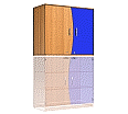 Wellentüren-Aufsatzschrank, 91 cm hoch, 105x50 cm (B/T), Tür rechts alpensee, aus der Kategorie Schrank-Oberteile Dreh-Tür