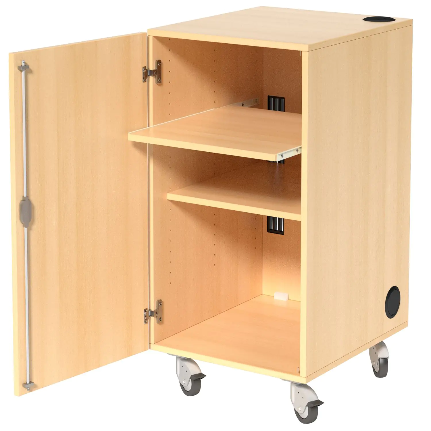 Medienschrank, fahrbar, 105 cm hoch, 54x62 cm (B/T), 1 Rollzug, 1 Boden, E-Anschluss aus der Kategorie Medienschränke