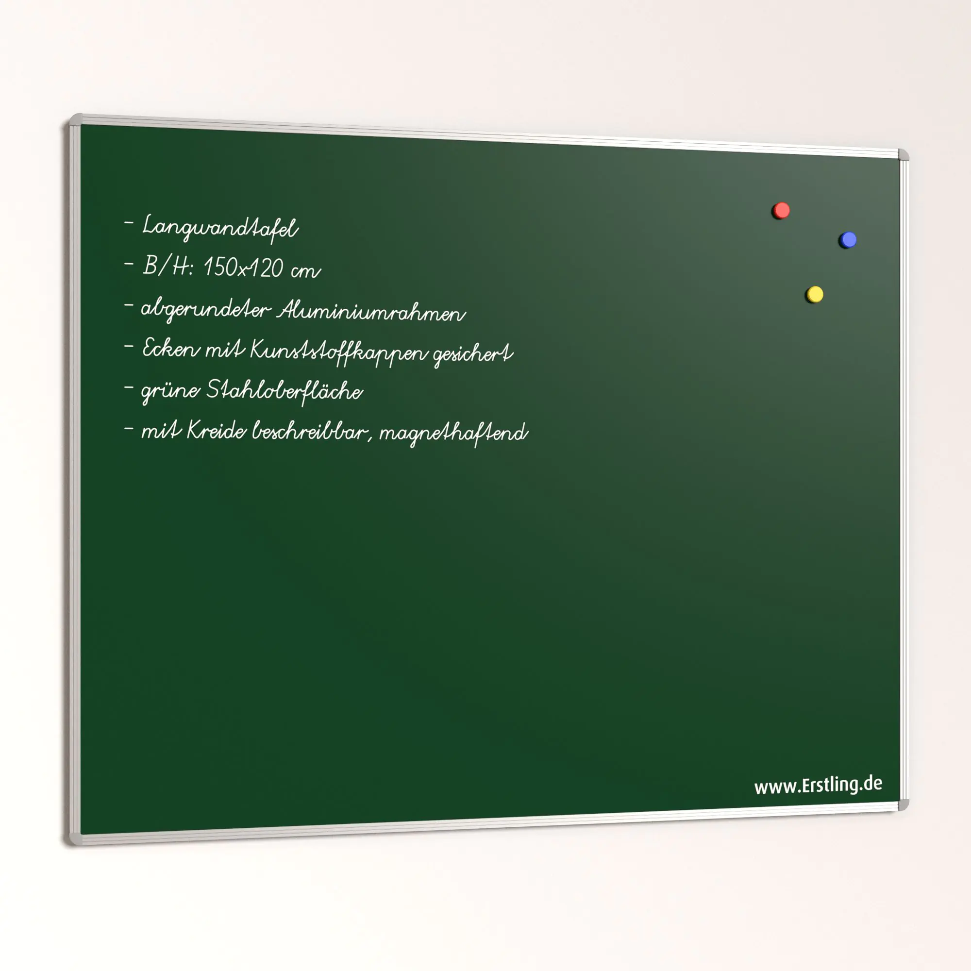 Wandtafel Stahl grün, 150x120 cm, ohne Kreideablage, aus der Kategorie Langwandtafeln Grün