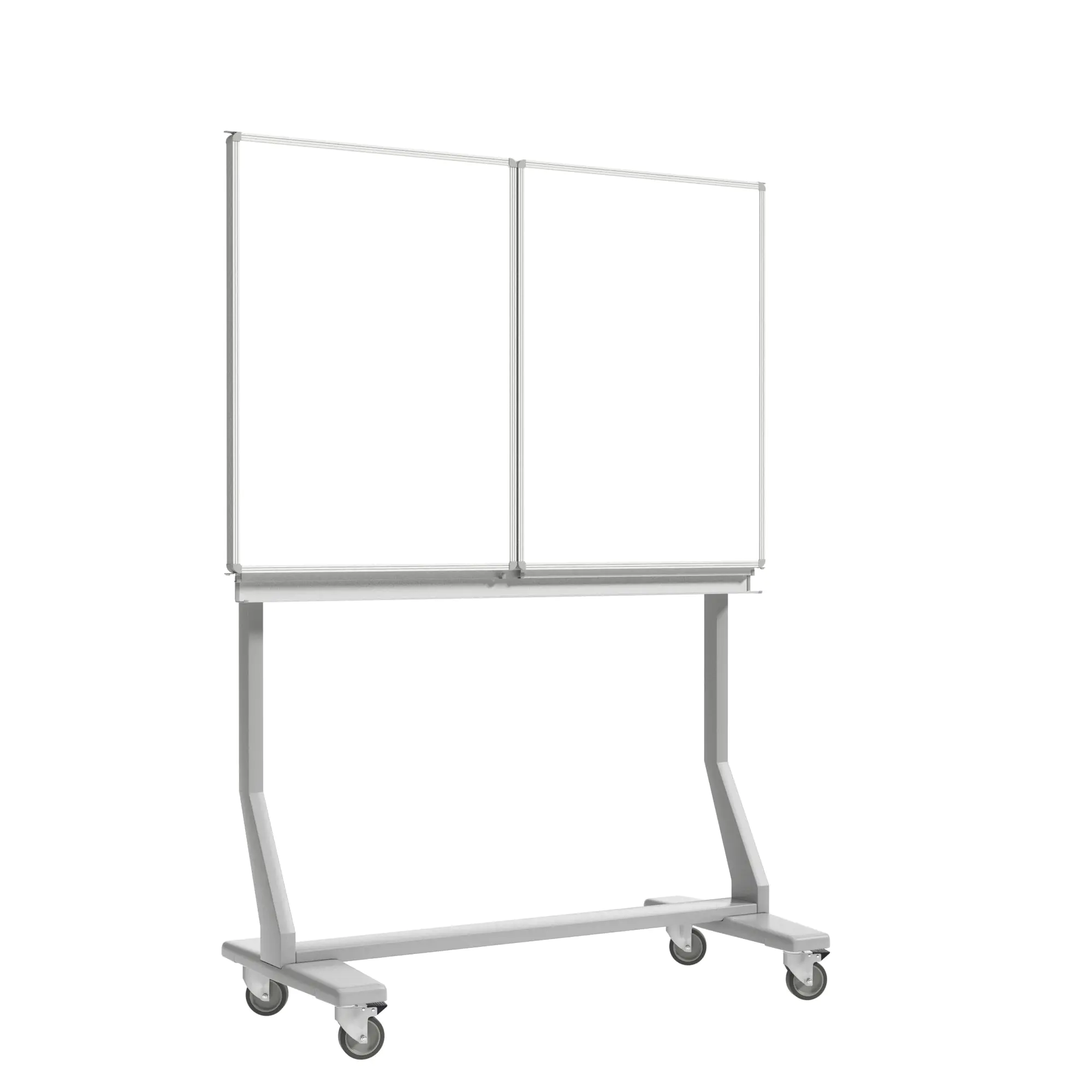 Klapp-Tafel fahrbar, Mittelfläche 150x100 cm, Flügel  75x100 cm, Stahlemaille weiß, aus der Kategorie fahrbare Klapp-Tafeln