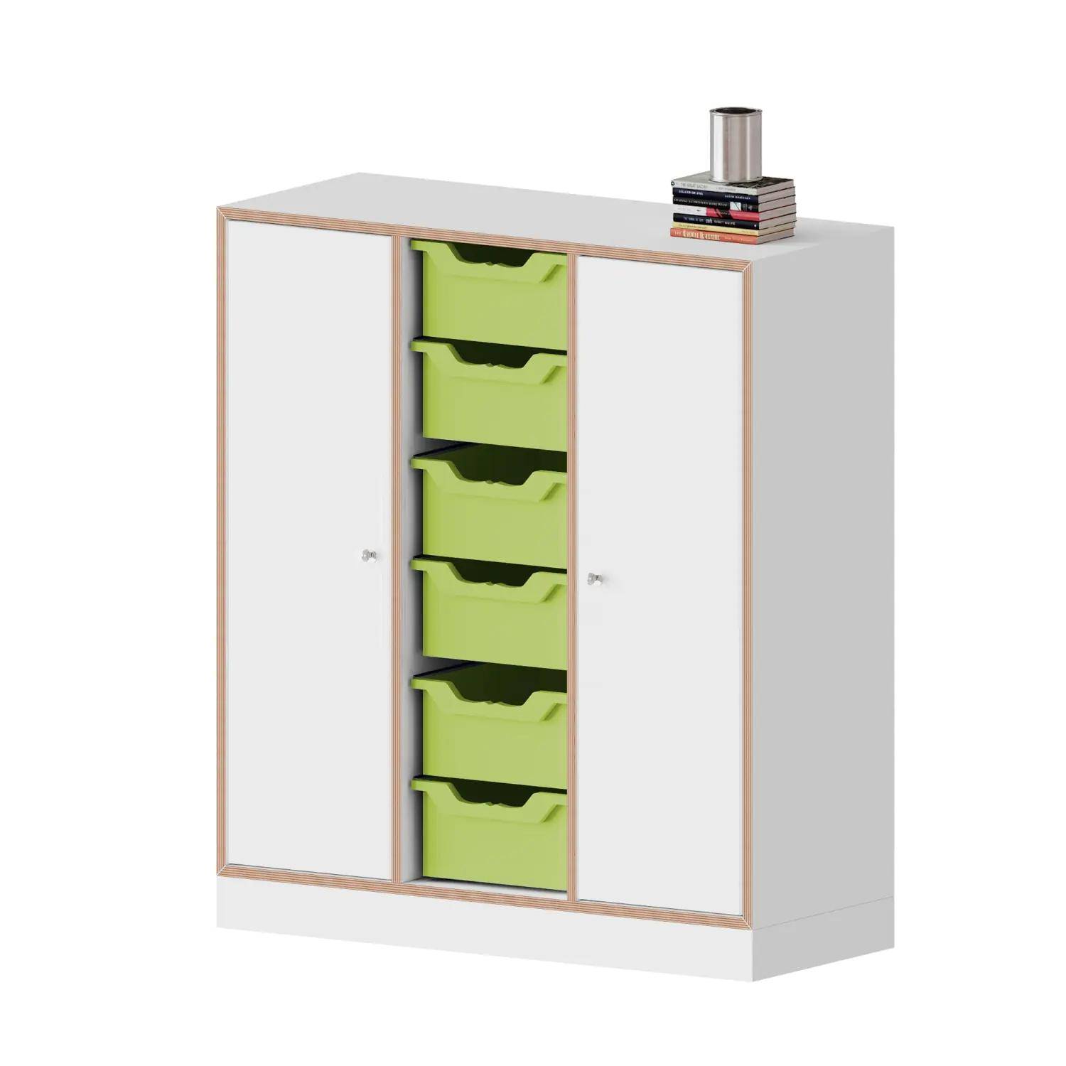 qickly® Schrank, 3 OH, 2 Türen mit Schloss, 6 große Ergo Tray Boxen, B/H/T: 104,2x110,5x42,6 cm aus der Kategorie Schränke Schnelllieferprogramm