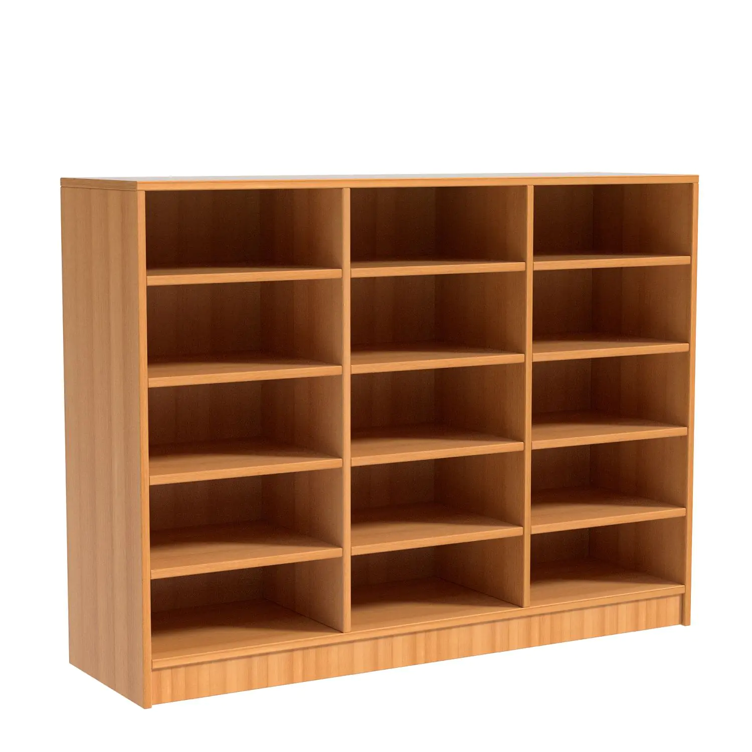 Klassenraumregal,  98 cm hoch, 140x40 cm (B/T), 15 Fächer, 3-spaltig aus der Kategorie Klassenraumregale HOLZ