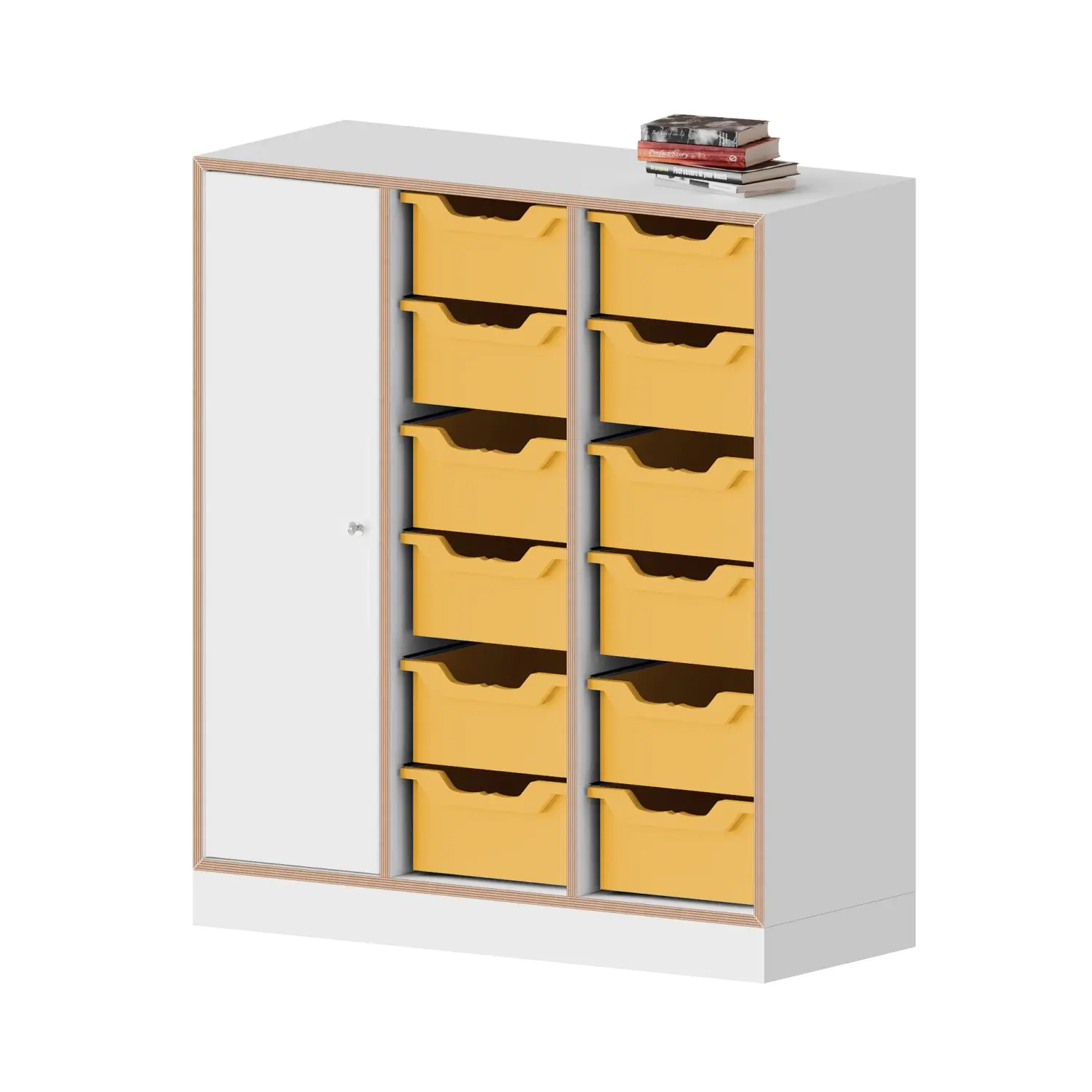 qickly® Schrank, 3 OH, 1 Tür mit Schloss, 12 große Ergo Tray Boxen, B/H/T: 104,2x110,5x42,6 cm aus der Kategorie Schränke Schnelllieferprogramm