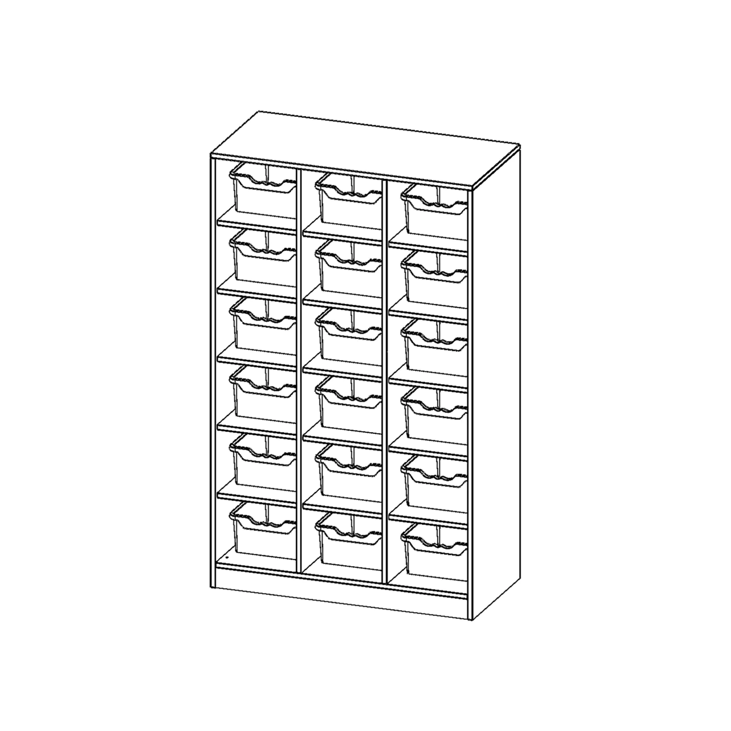 Taschenregal, 4,5 OH, 18 halbhohe Fächer, je mit einer hohen Box, B/H/T 104,5x172x50cm aus der Kategorie Schulranzenregale