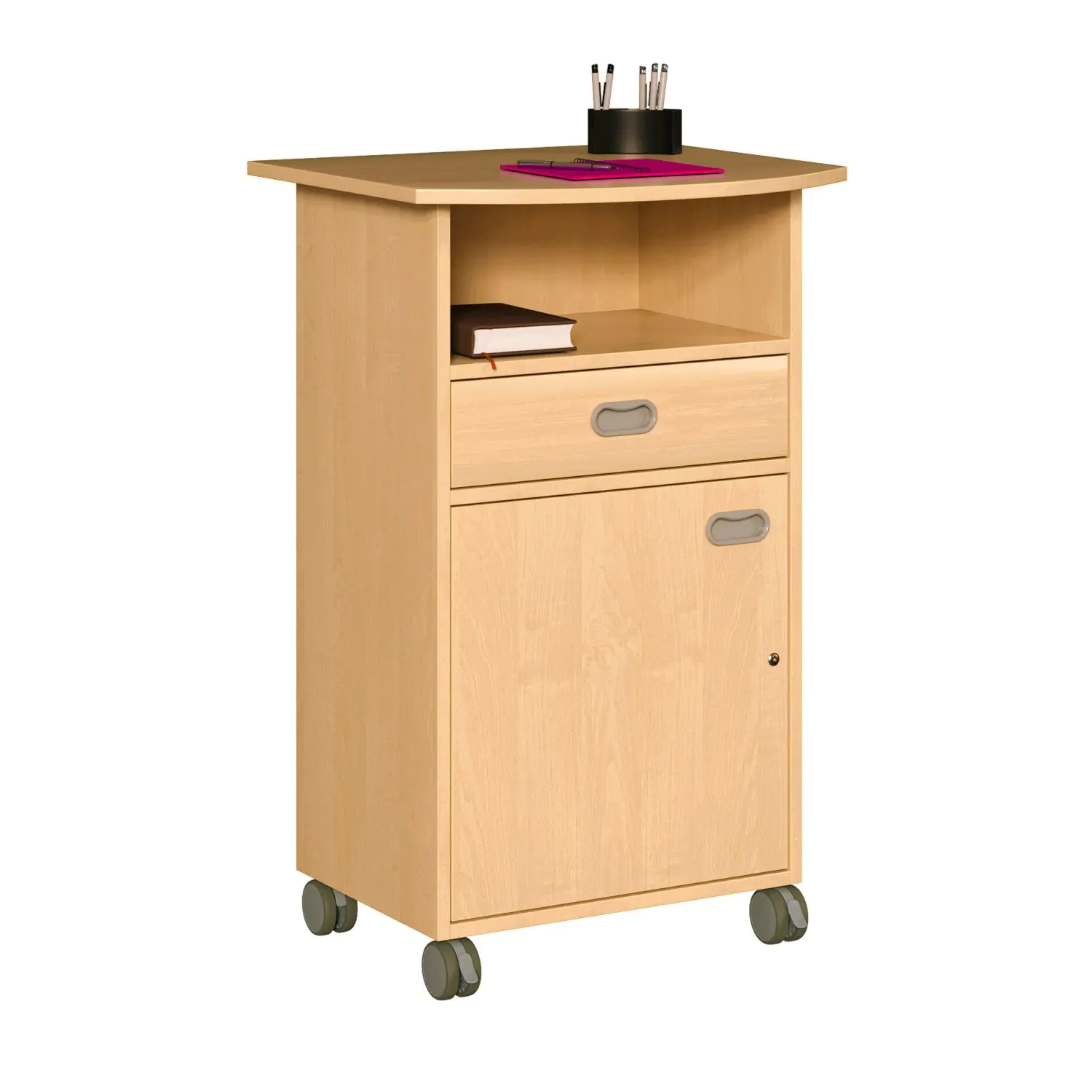 Stehpult B/H/T 66x110 x 60 cm, fahrbar, 1 offenes Fach, 1 Schubkasten aus der Kategorie Tresen