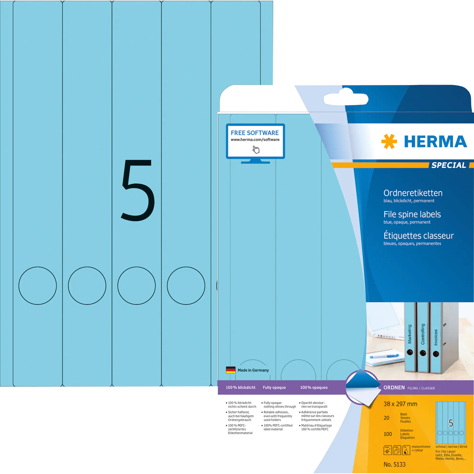 Herma Ordneretiketten DIN A4 38x297mm bl 100 St. aus der Kategorie Ordnerzubehör