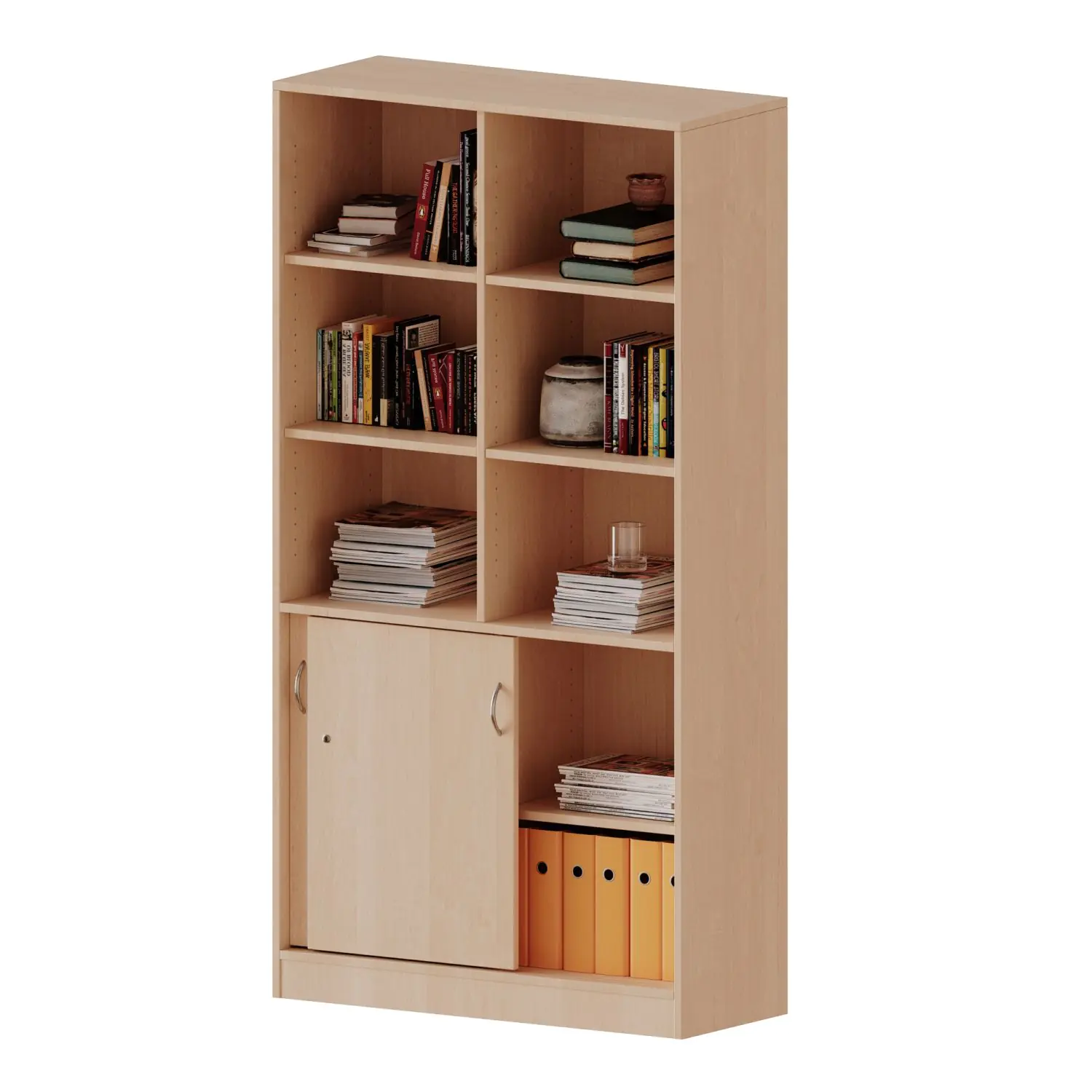 Kombischrank, 2 Schiebetüren unten, oben 3 offene Fächer schließbar, B/H/T 100x190x40cm aus der Kategorie Schränke allgemein