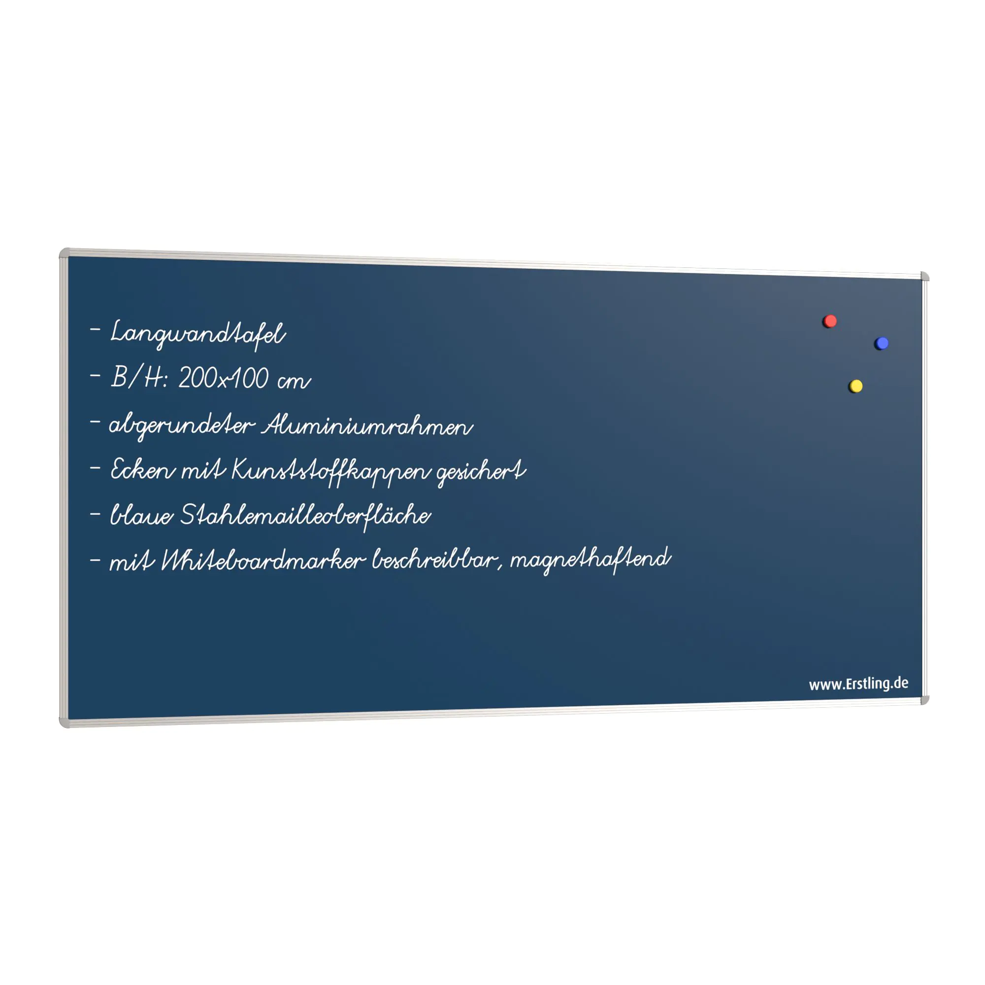 Wandtafel Stahlemaille blau, 200x100 cm, ohne Kreideablage, aus der Kategorie Wandtafeln Blau
