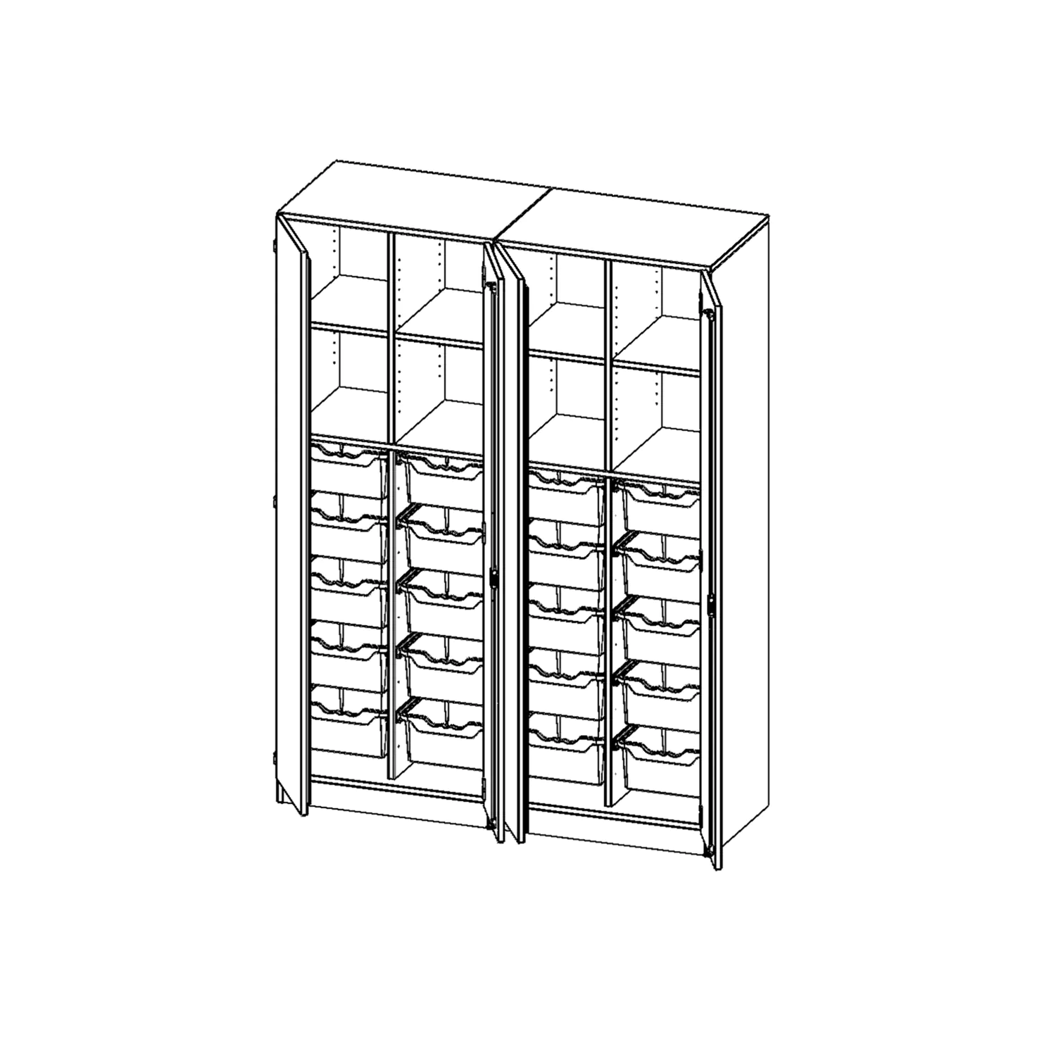 ErgoTray Schrank, zweiteilig, 4reihig, viertürig, zweiteilig, 20 hohe Boxen, B/H/T 140,6x190x50cm aus der Kategorie Klassen- und Schulschränke