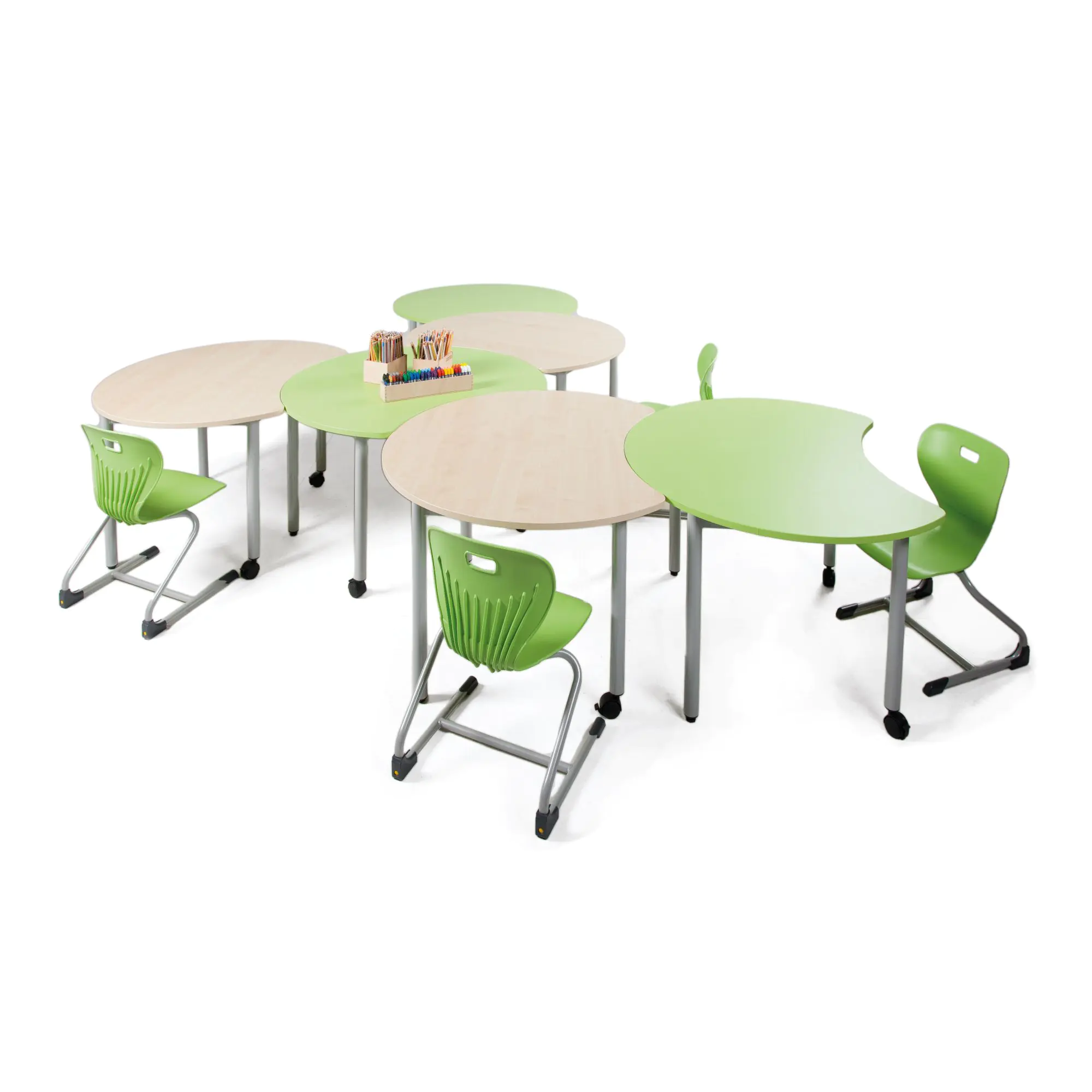 Runder Tisch mit Körperausschnitt, 100 cm Durchmesser, 72 cm hoch, fahrbar, aus der Kategorie Rundtische