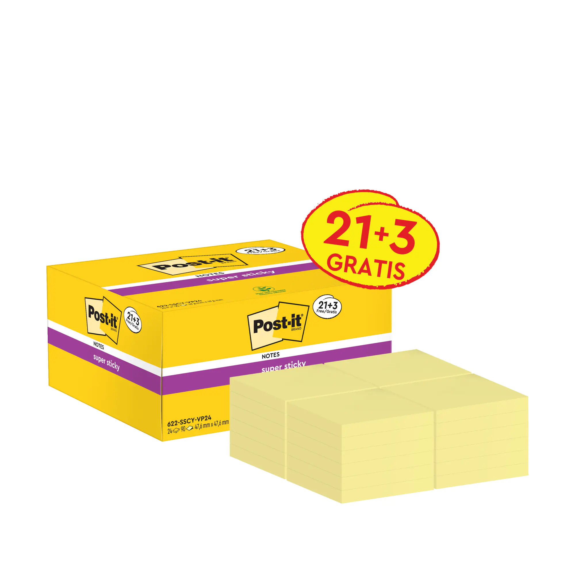 Post-it® Haftnotiz Promo 47,6x47,6mm 90Bl ge 21+3St aus der Kategorie Haftnotizen & Notizzette