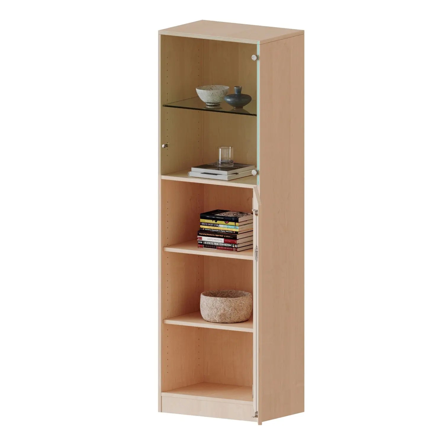 5 OH, Tür unten (3OH), oben 2 Vitrinentüren 1 Tür, abschließbar, links, B/H/T 60x190x60cm aus der Kategorie Schränke allgemein