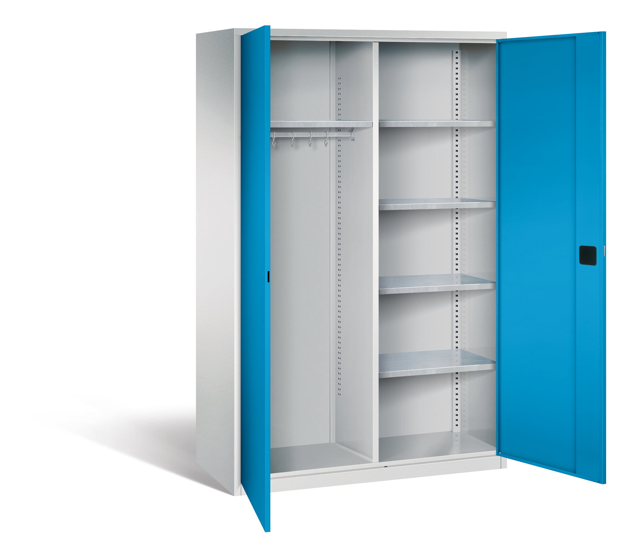 Garderobenschrank aus Stahl, 195 cm hoch, 120x50 cm (B/T), 4 Böden, Garderobe links, aus der Kategorie Garderoben Schränke STAHL