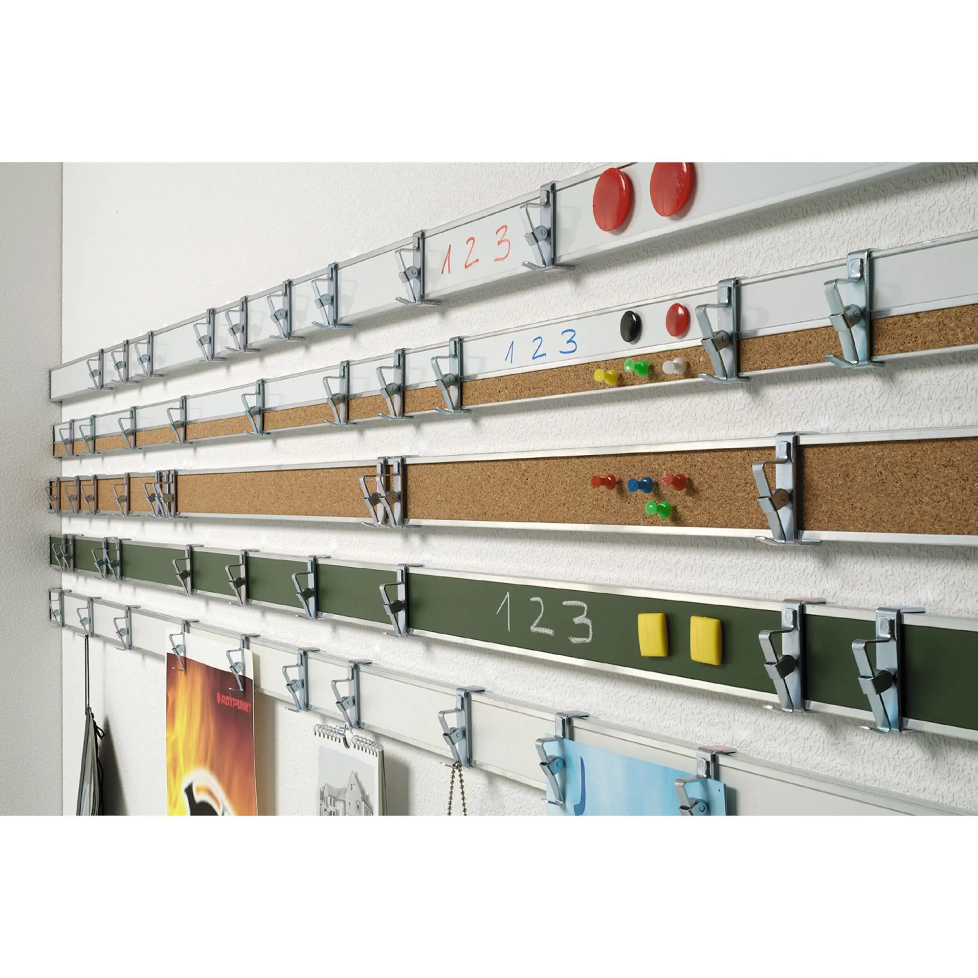 Bilderklemmleiste (Alu) Stahl grün, magnetisch, inklusive 4 Rollklemmen, 1,5 Meter, aus der Kategorie Bilderklemmleisten