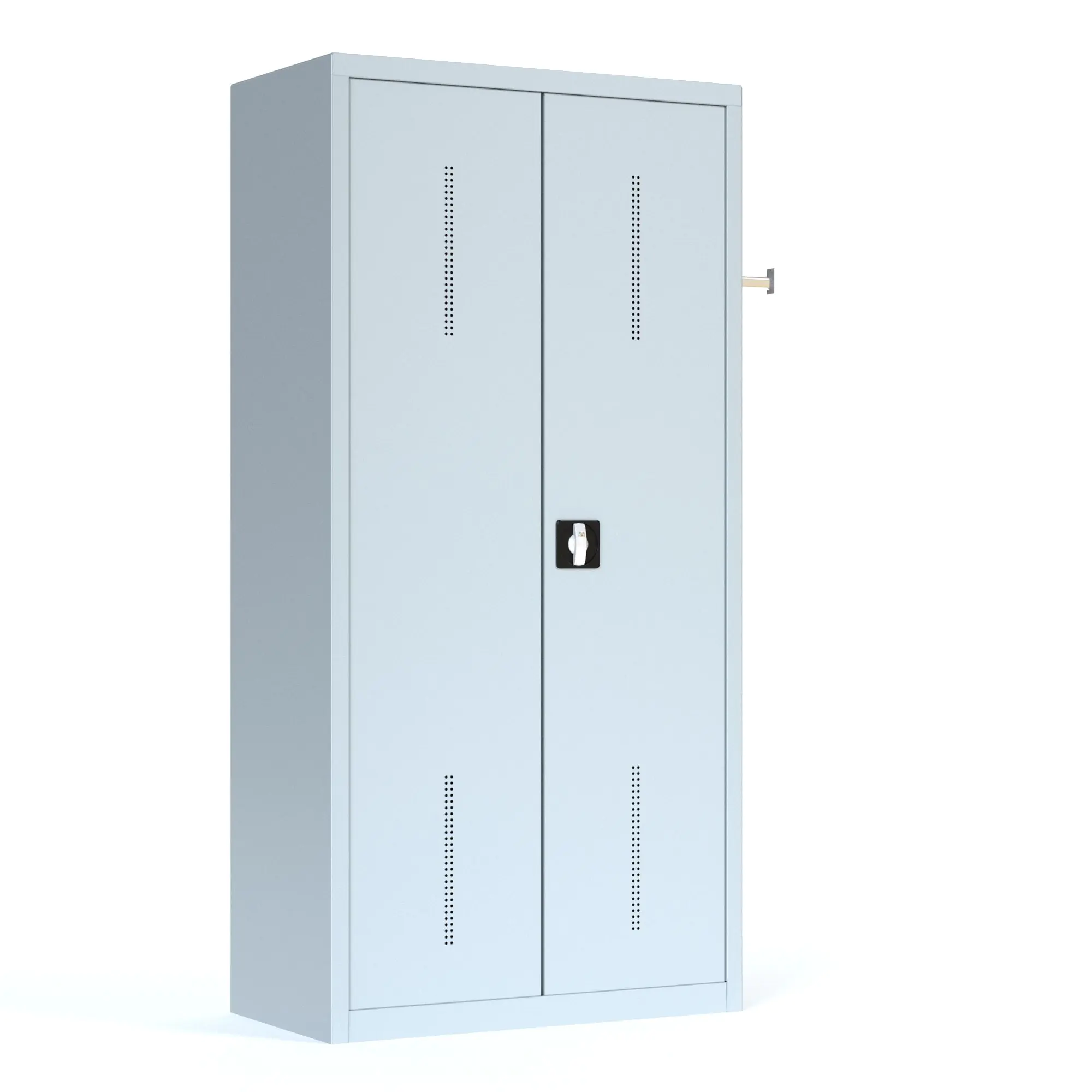 Garderobenschrank aus Stahl, 195 cm hoch,  95x50 cm (B/T), 1 Kleiderstange, 14 Haken aus der Kategorie Garderoben Schränke STAHL