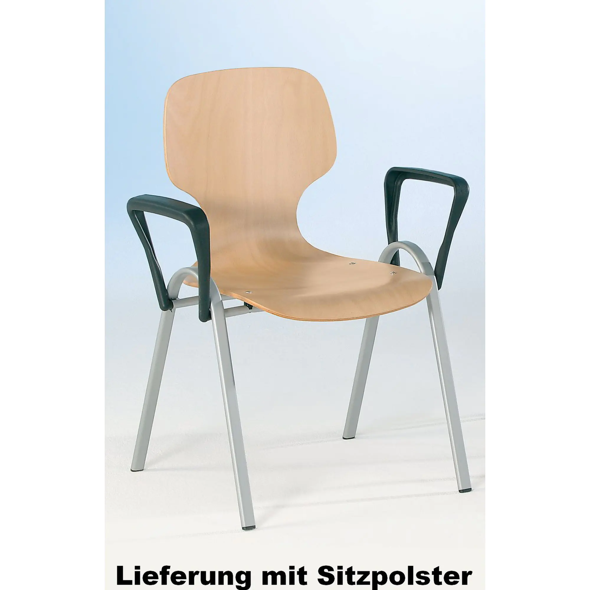 Schalenstuhl mit Armlehne, mit Sitzpolster, aus der Kategorie Gestell Metall - Schale Holz