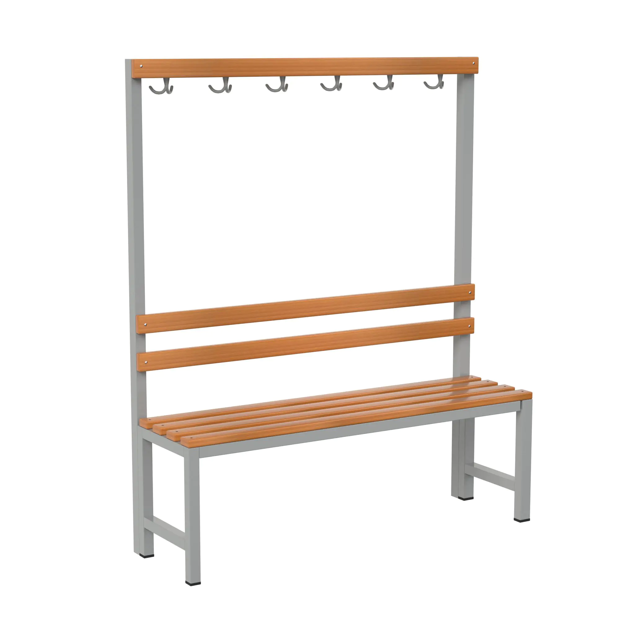 Umkleidebank einseitig, 150 cm breit, Doppel-Haken verdeckt, ohne Schuhrost, aus der Kategorie Garderoben