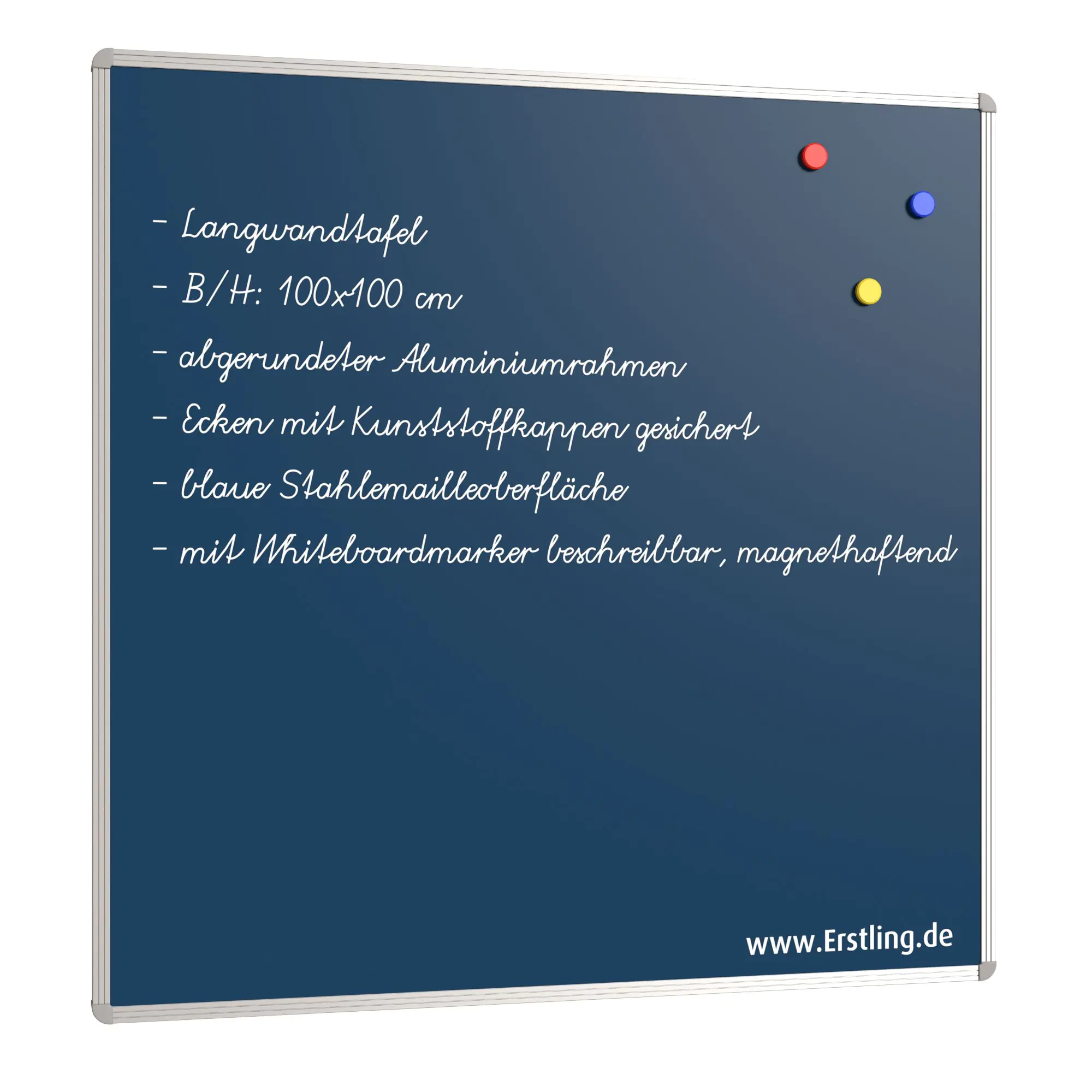 Wandtafel Stahlemaille blau, 100x100 cm, ohne Kreideablage, aus der Kategorie Wandtafeln Blau