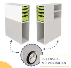 Schülerdepot 1, aus 4 Rollschränken bestehend, ohne Tische aus der Kategorie Modell 10/12/20/21
