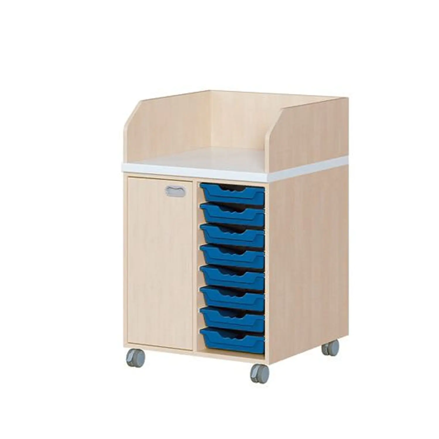 Wickelkommoden mit 8 flachen ErgoTray Boxen, Tür links 3 EB, fahrbar aus der Kategorie Schlafen + Wickeln