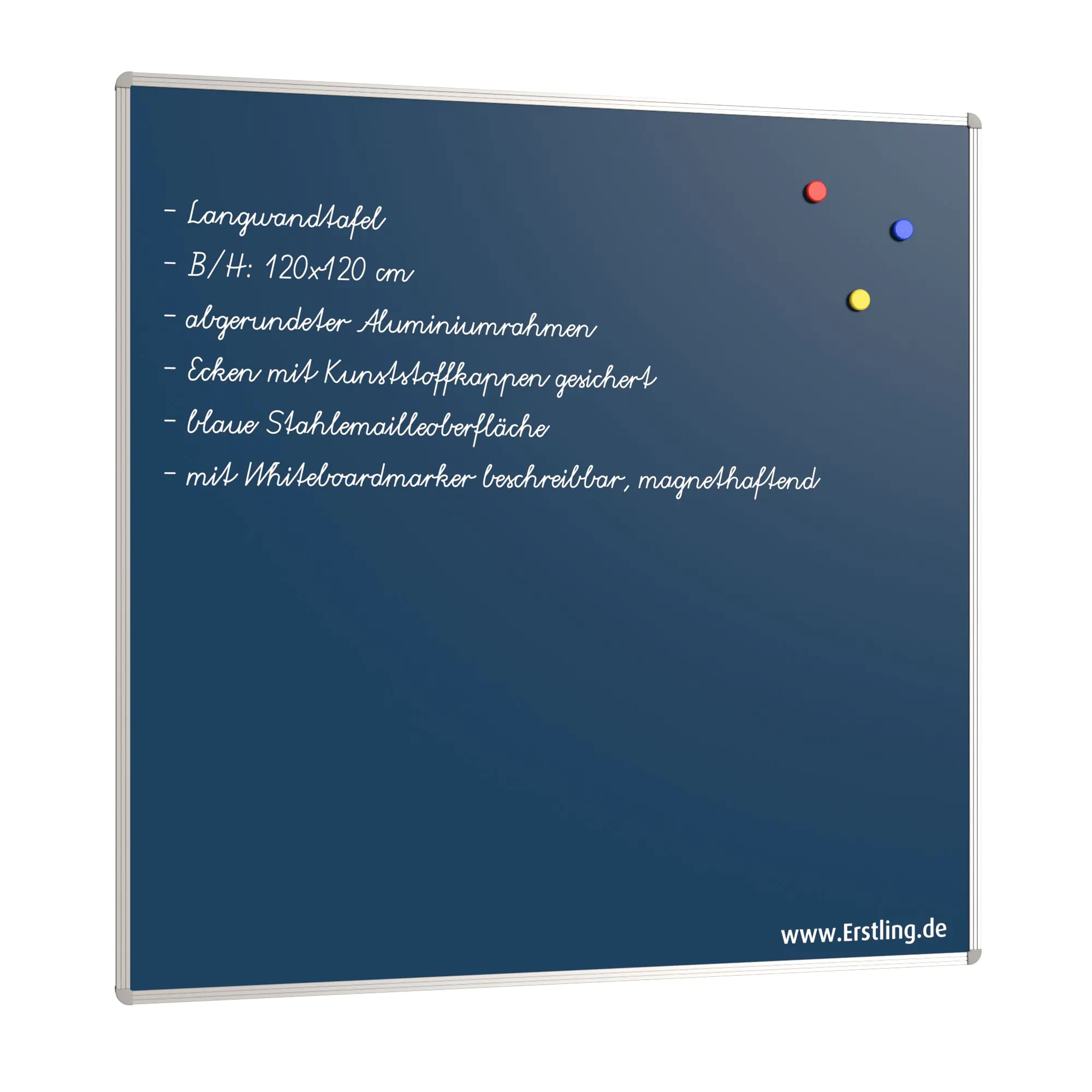 Wandtafel Stahlemaille blau, 120x120 cm, ohne Kreideablage, aus der Kategorie Wandtafeln Blau