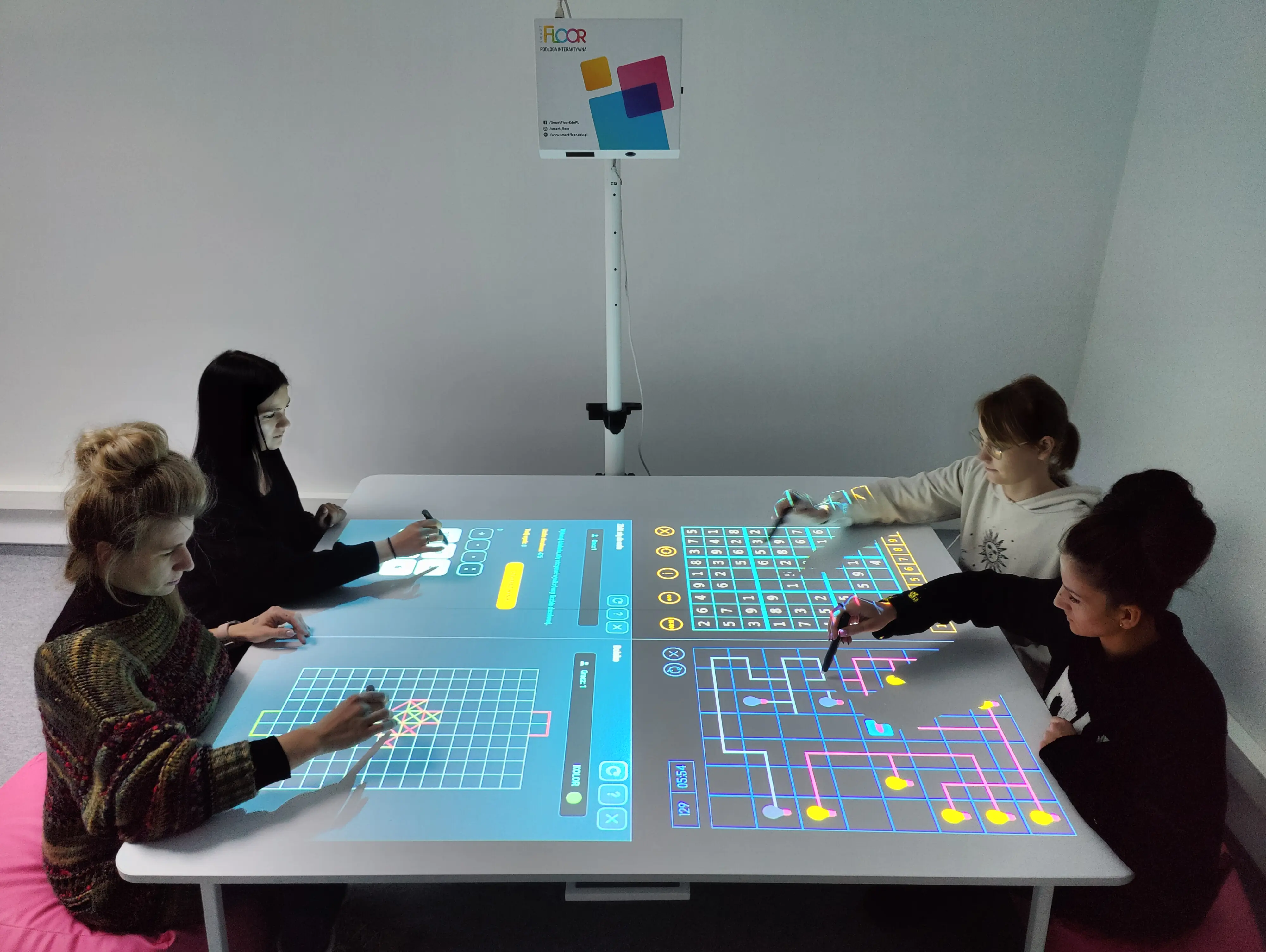 SmartFloor, Tisch zur Projektion 160 x 150 cm, Höhe 71 cm aus der Kategorie Schulbeamer