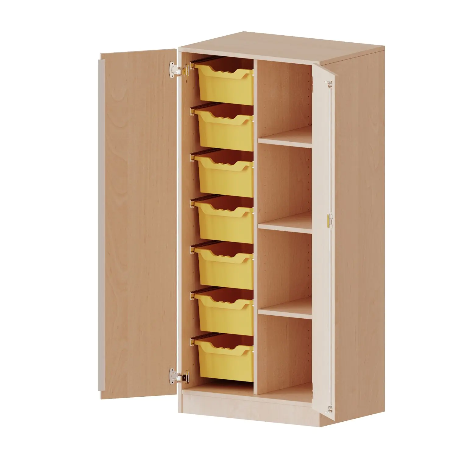 ErgoTray Schrank, 2reihig, 4 OH, zweitürig, mit 7 hohen Boxen, B/H/T 70,3x154x50cm aus der Kategorie Klassen- und Schulschränke