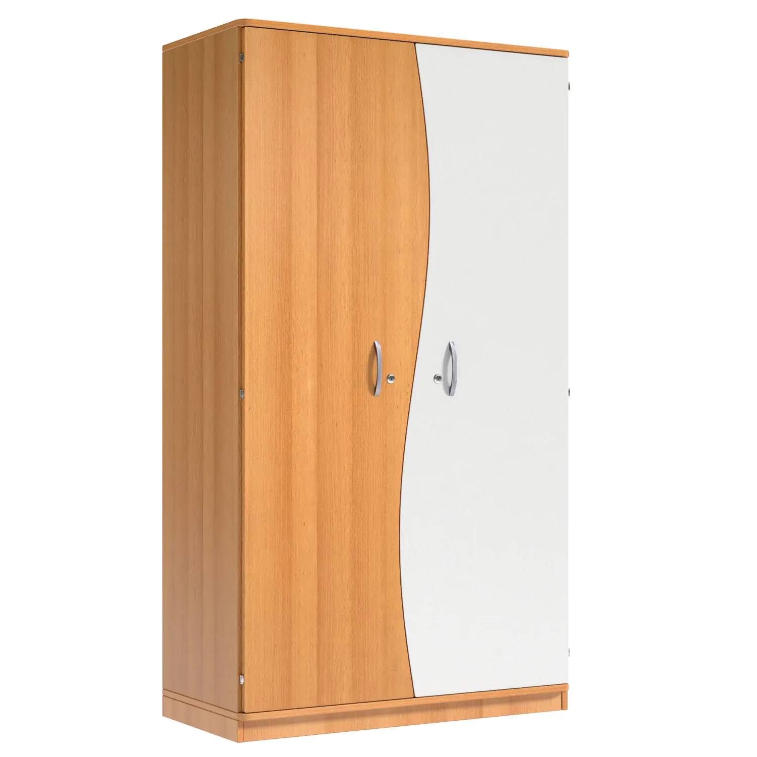 Wellentürenschrank, 190 cm hoch, 105x50 cm (B/T), Tür rechts grau, aus der Kategorie Schränke mit Dreh-Türen und Schüben