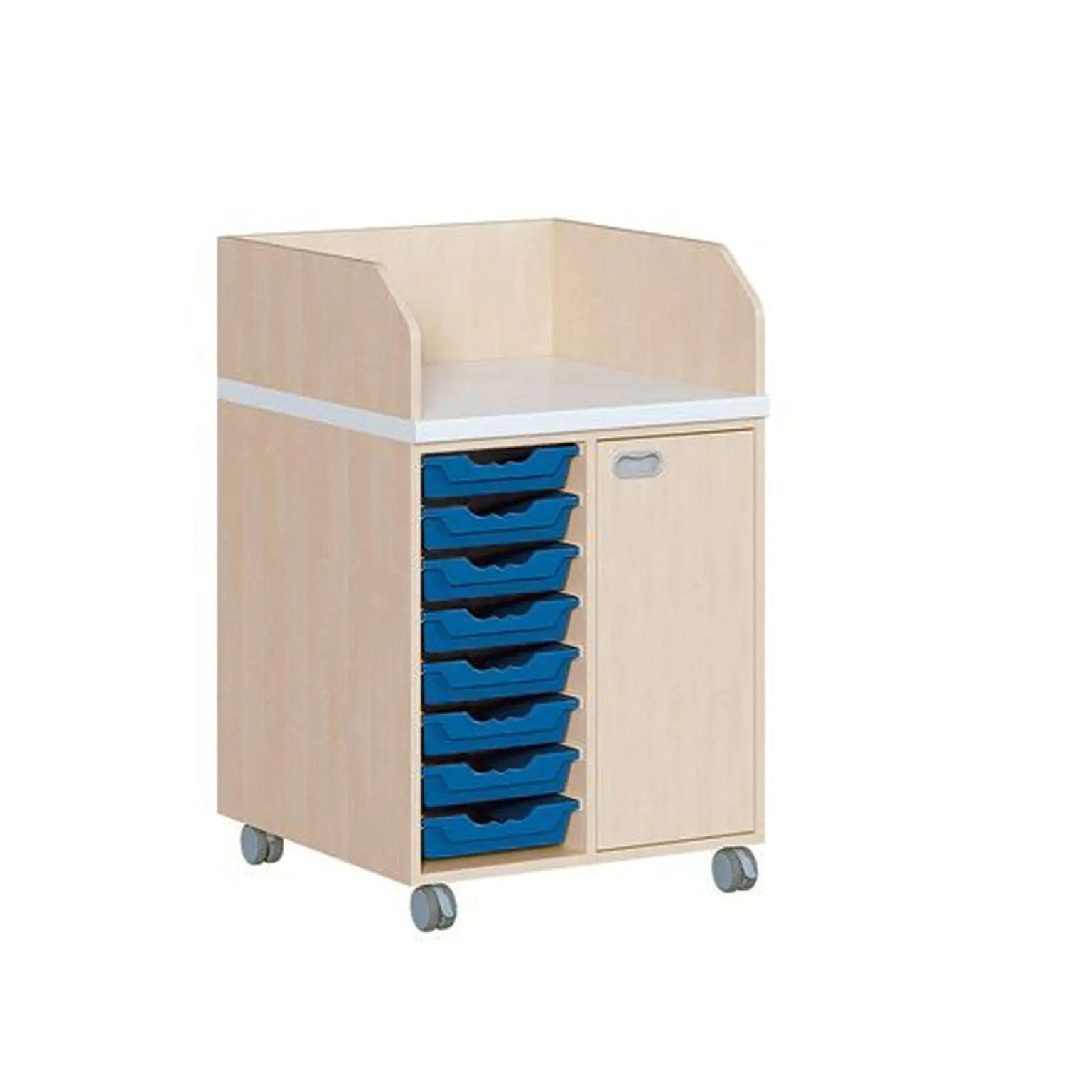 Wickelkommoden mit 8 flachen ErgoTray Boxen, Tür rechts 3 EB, fahrbar aus der Kategorie Schlafen + Wickeln