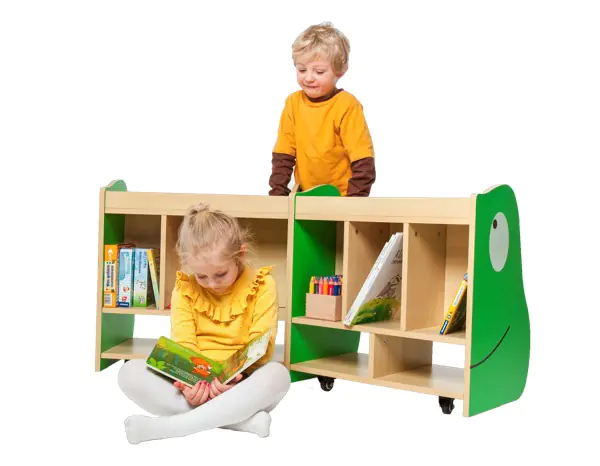 Wisdom Frosch | Bücherkiste mobil klappbar | 60 x 74 x 60 cm | Holz aus der Kategorie Rollwagen & Transportwagen