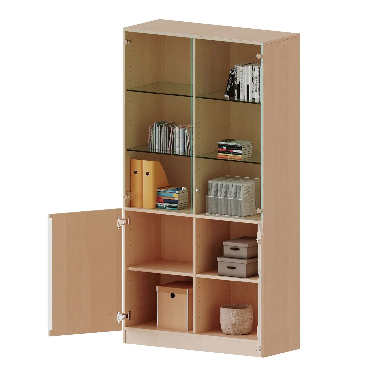 Schrank, 5 OH, Türen unten (3OH), oben 2 Vitrinentüren 2 Türen, abschließbar, B/H/T 120x190x50cm aus der Kategorie Schränke allgemein