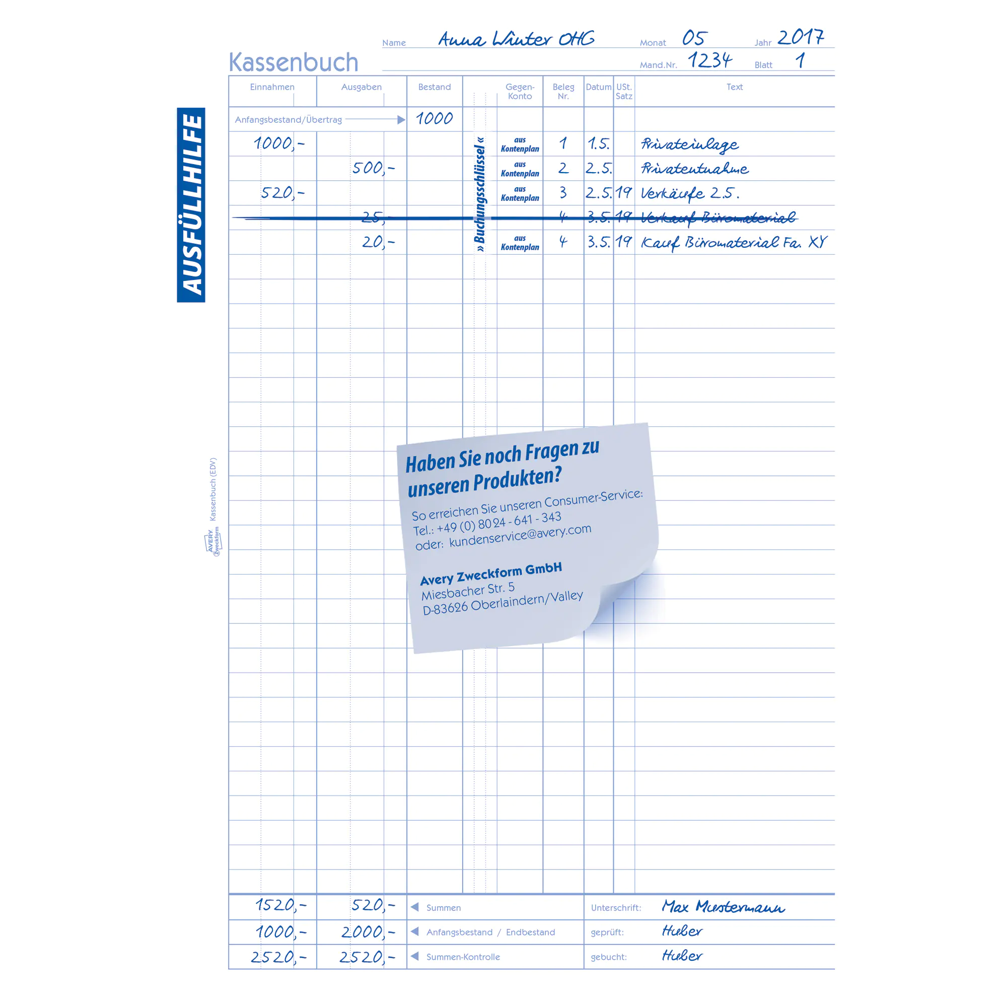 Avery Zweckf. Kassenbuch DIN A4 40Blatt aus der Kategorie  Formulare & Verträge