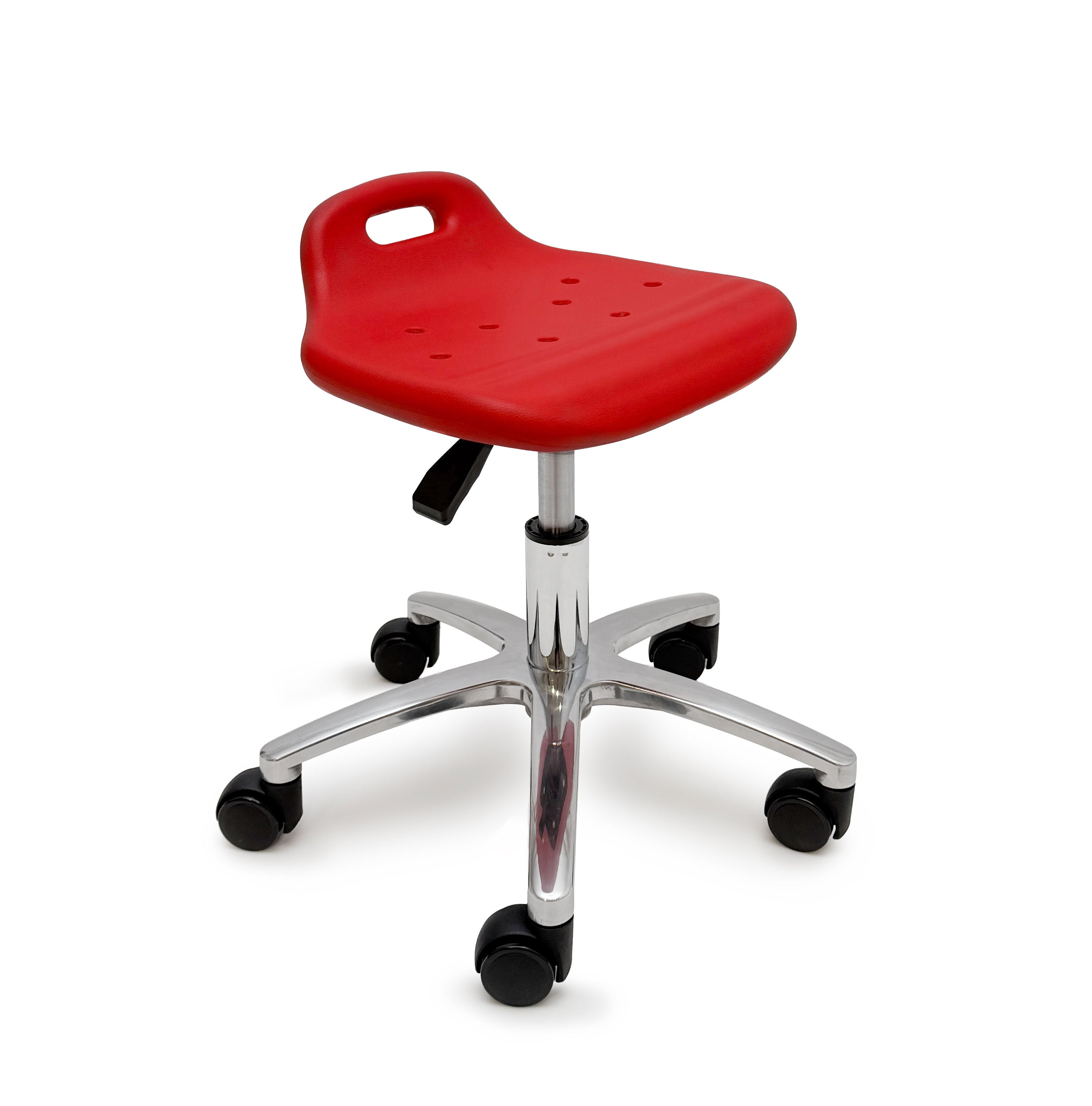 Hocker höhenverstellbar 38 bis 48 cm, sehr robuste Sitzfläche aus PU in rot aus der Kategorie Sitzmöglichkeiten für Erzieher und Erzieherinnen